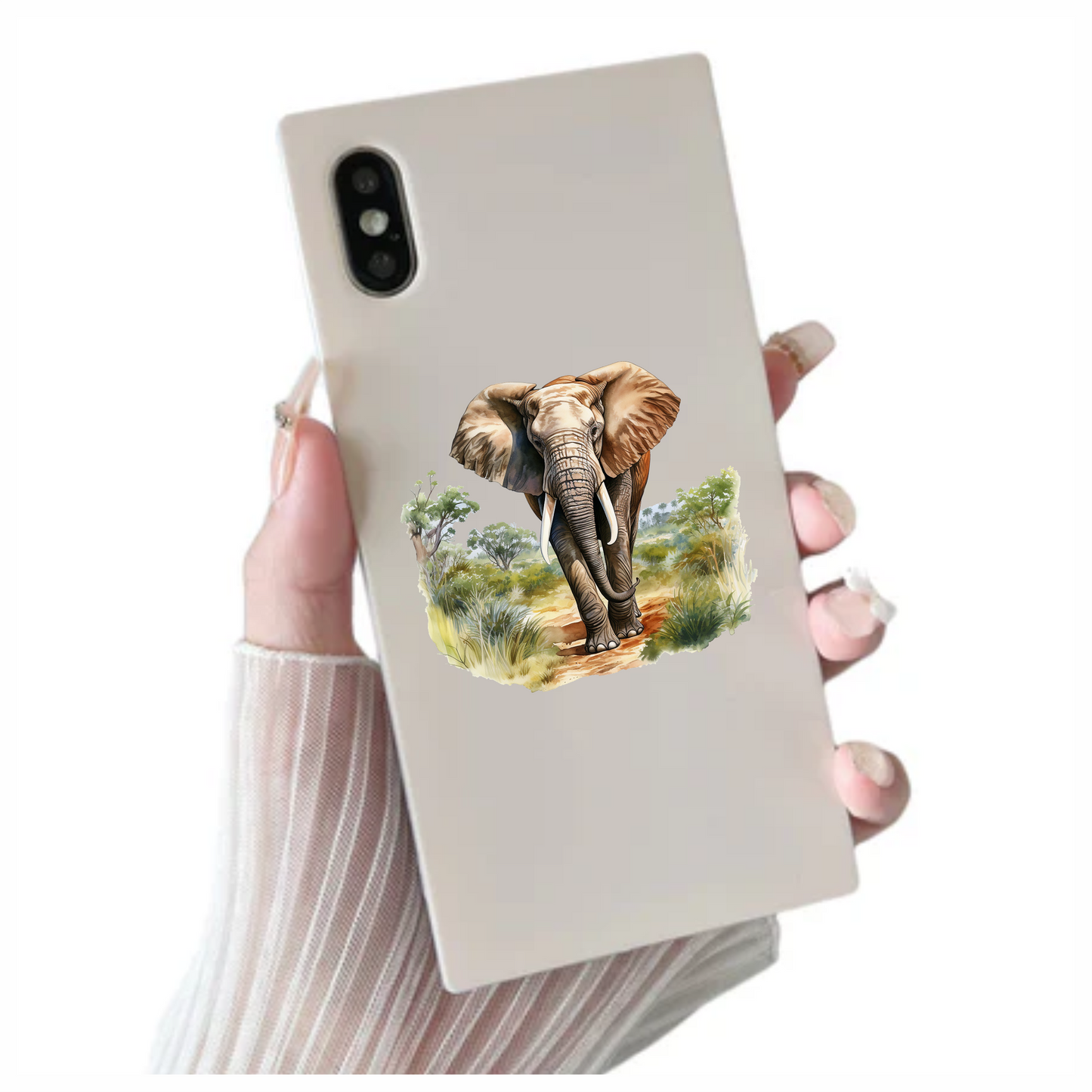 African Elephant Brown Grey Tusks Tall Wild Grassland Vinyl Decal Sticker