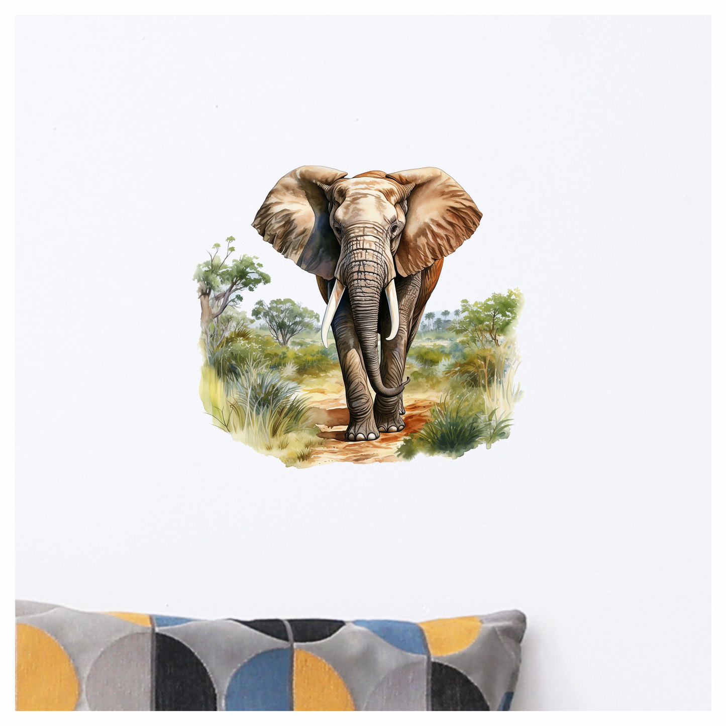 African Elephant Brown Grey Tusks Tall Wild Grassland Vinyl Decal Sticker