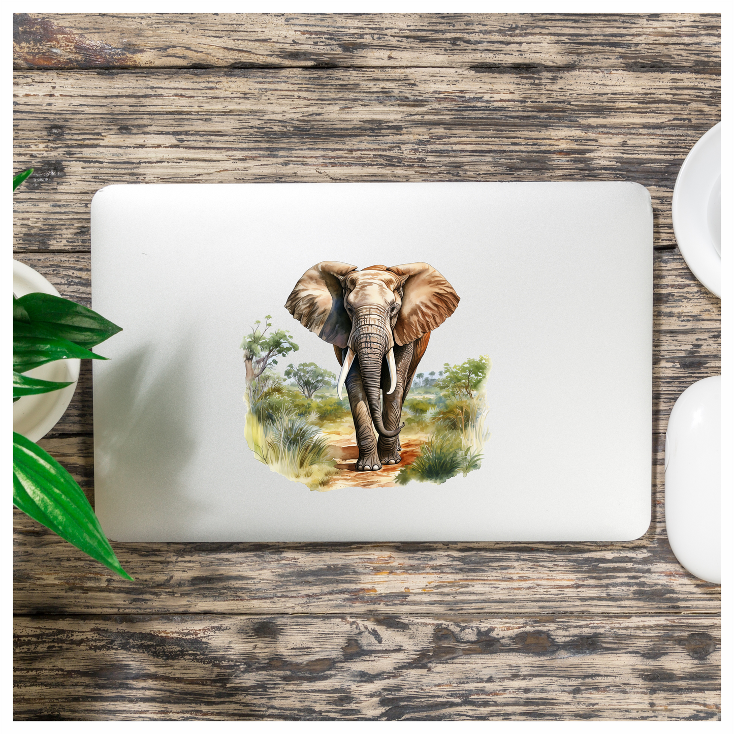 African Elephant Brown Grey Tusks Tall Wild Grassland Vinyl Decal Sticker