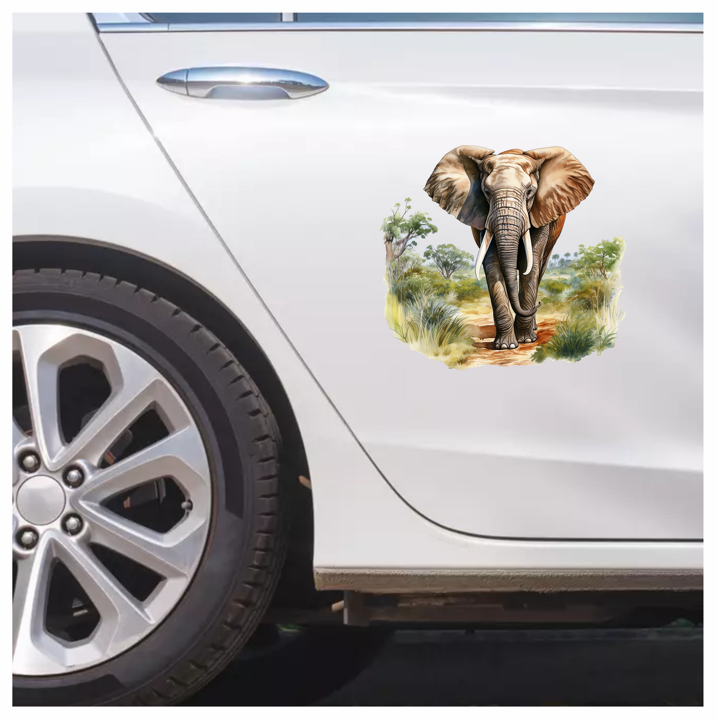African Elephant Brown Grey Tusks Tall Wild Grassland Vinyl Decal Sticker