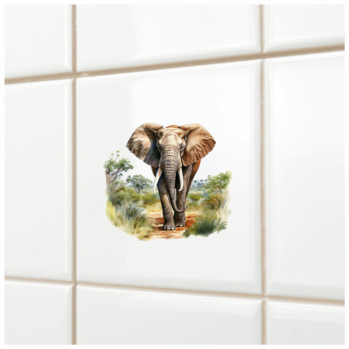 African Elephant Brown Grey Tusks Tall Wild Grassland Vinyl Decal Sticker