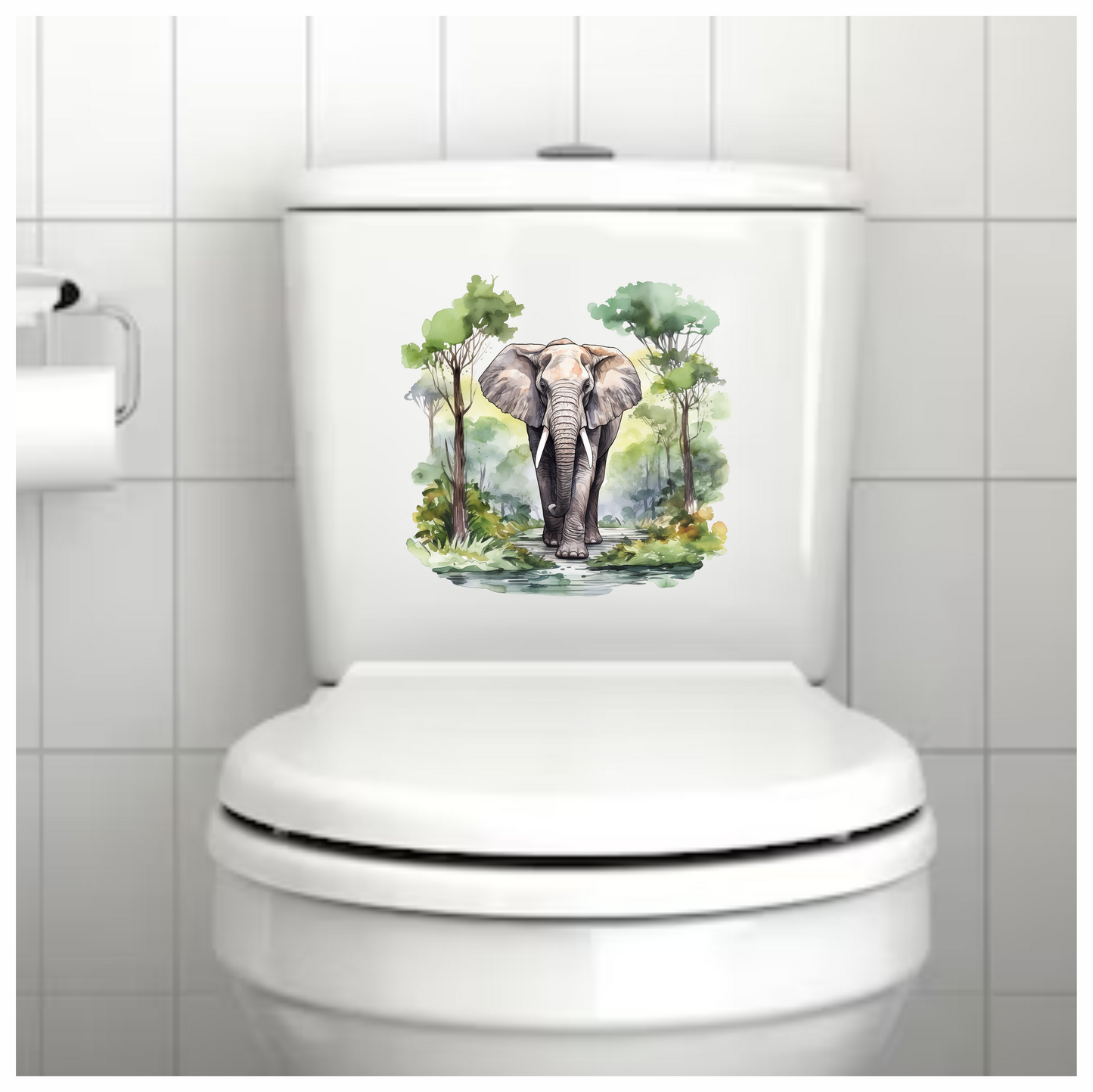 African Ashen Elephant Amidst Abundant Azure Arbor Vinyl Decal Sticker