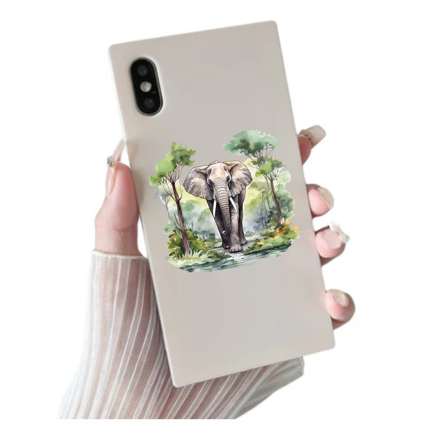 African Ashen Elephant Amidst Abundant Azure Arbor Vinyl Decal Sticker