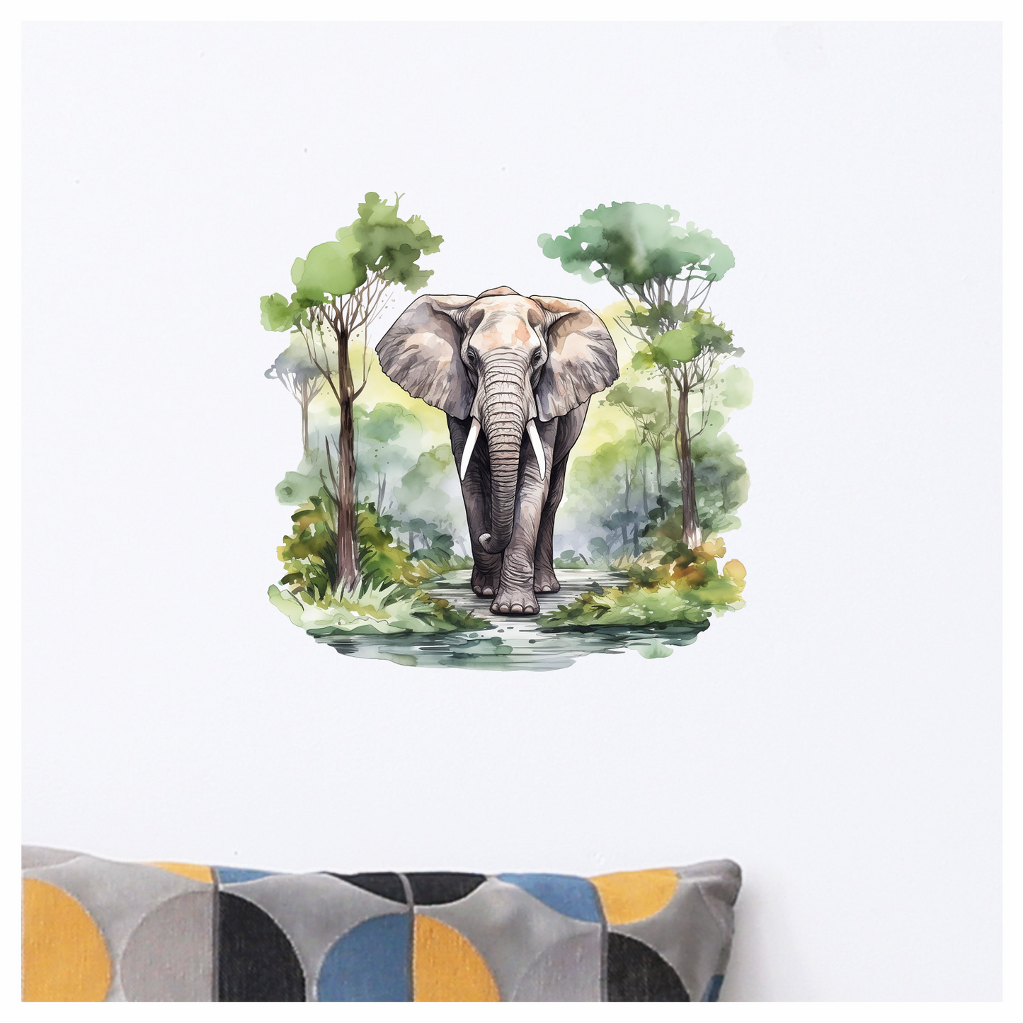 African Ashen Elephant Amidst Abundant Azure Arbor Vinyl Decal Sticker