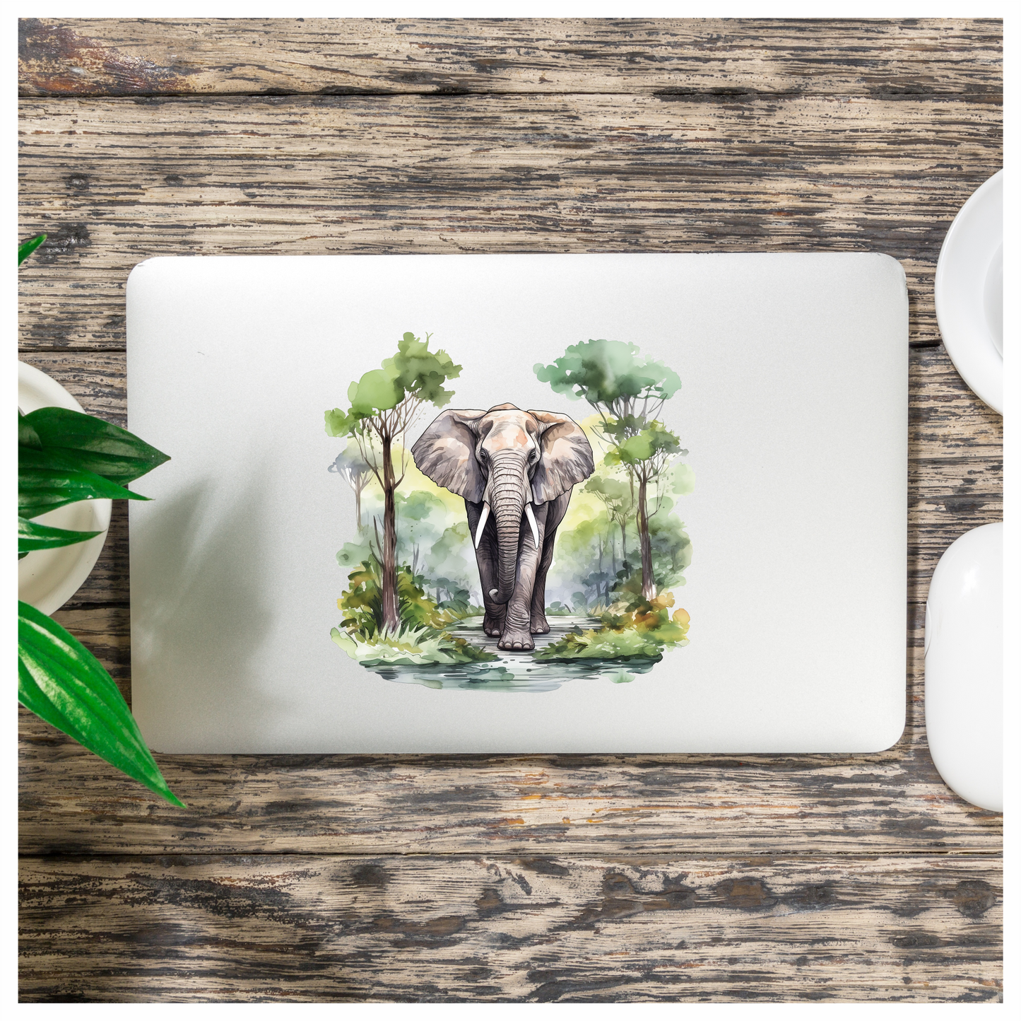 African Ashen Elephant Amidst Abundant Azure Arbor Vinyl Decal Sticker