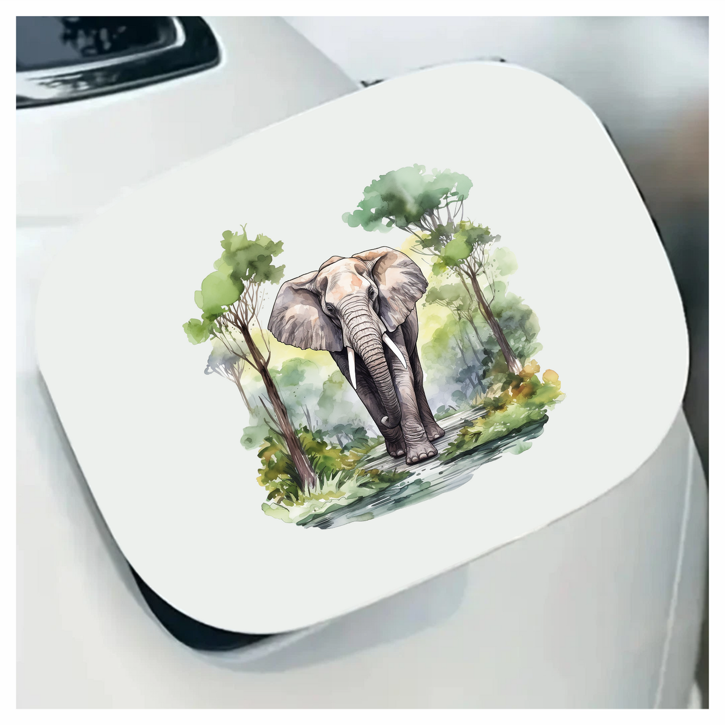 African Ashen Elephant Amidst Abundant Azure Arbor Vinyl Decal Sticker