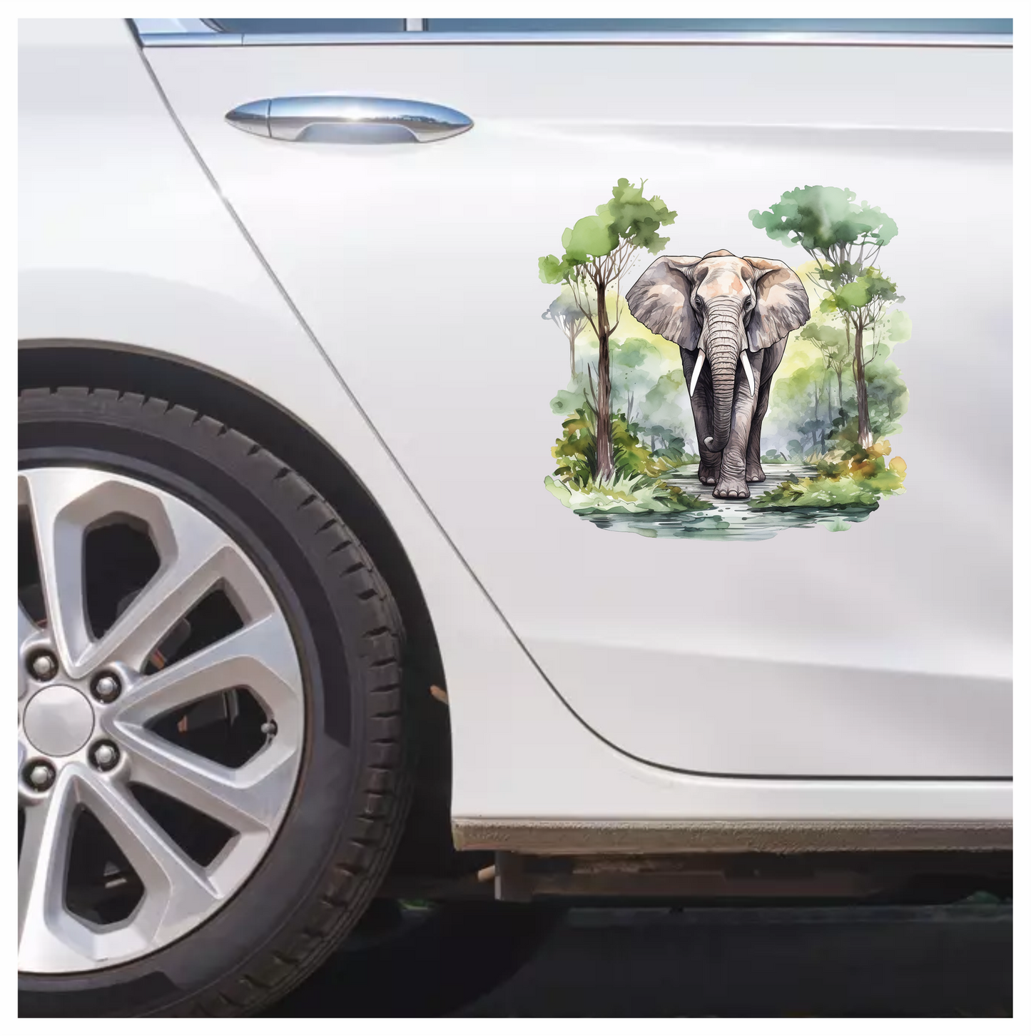African Ashen Elephant Amidst Abundant Azure Arbor Vinyl Decal Sticker