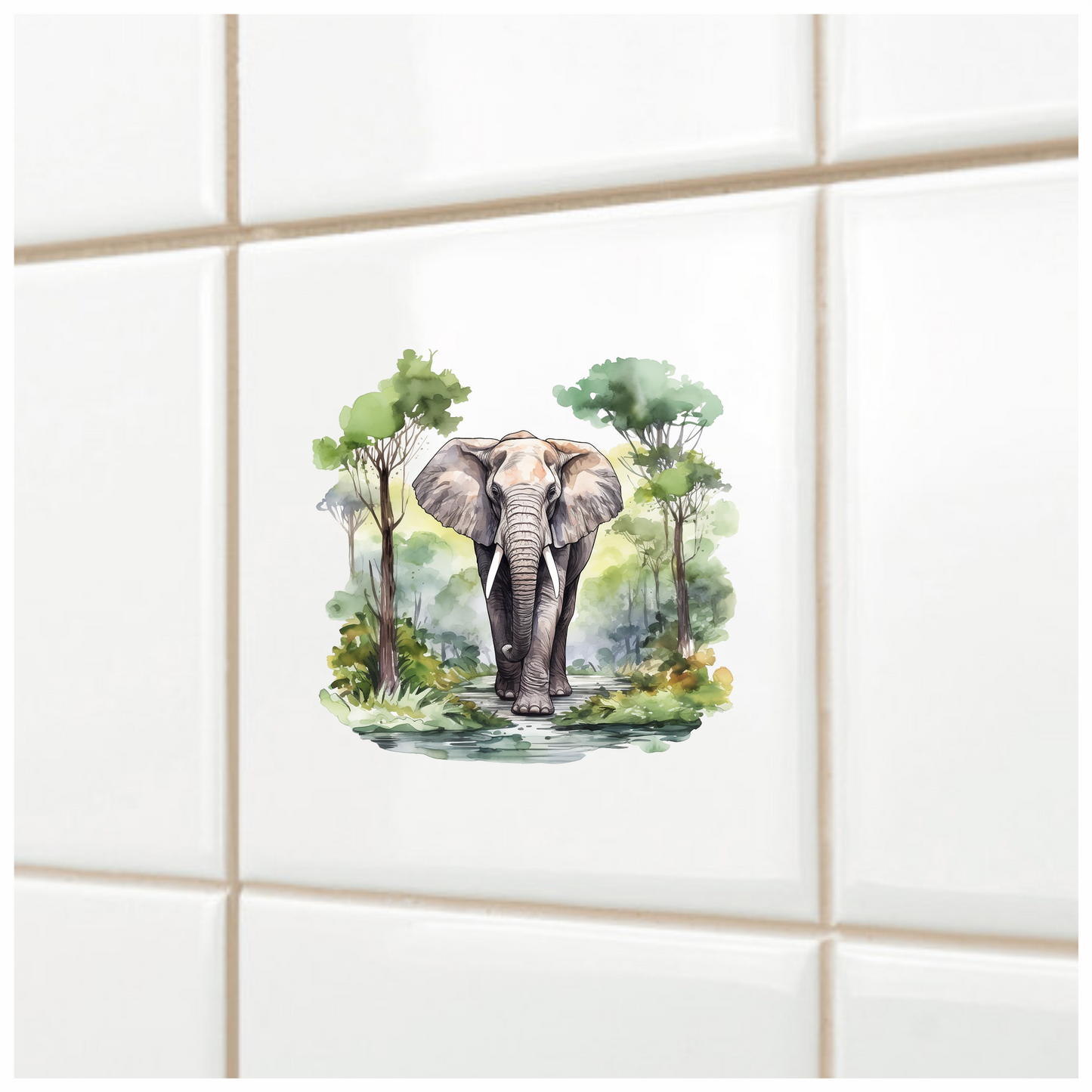 African Ashen Elephant Amidst Abundant Azure Arbor Vinyl Decal Sticker