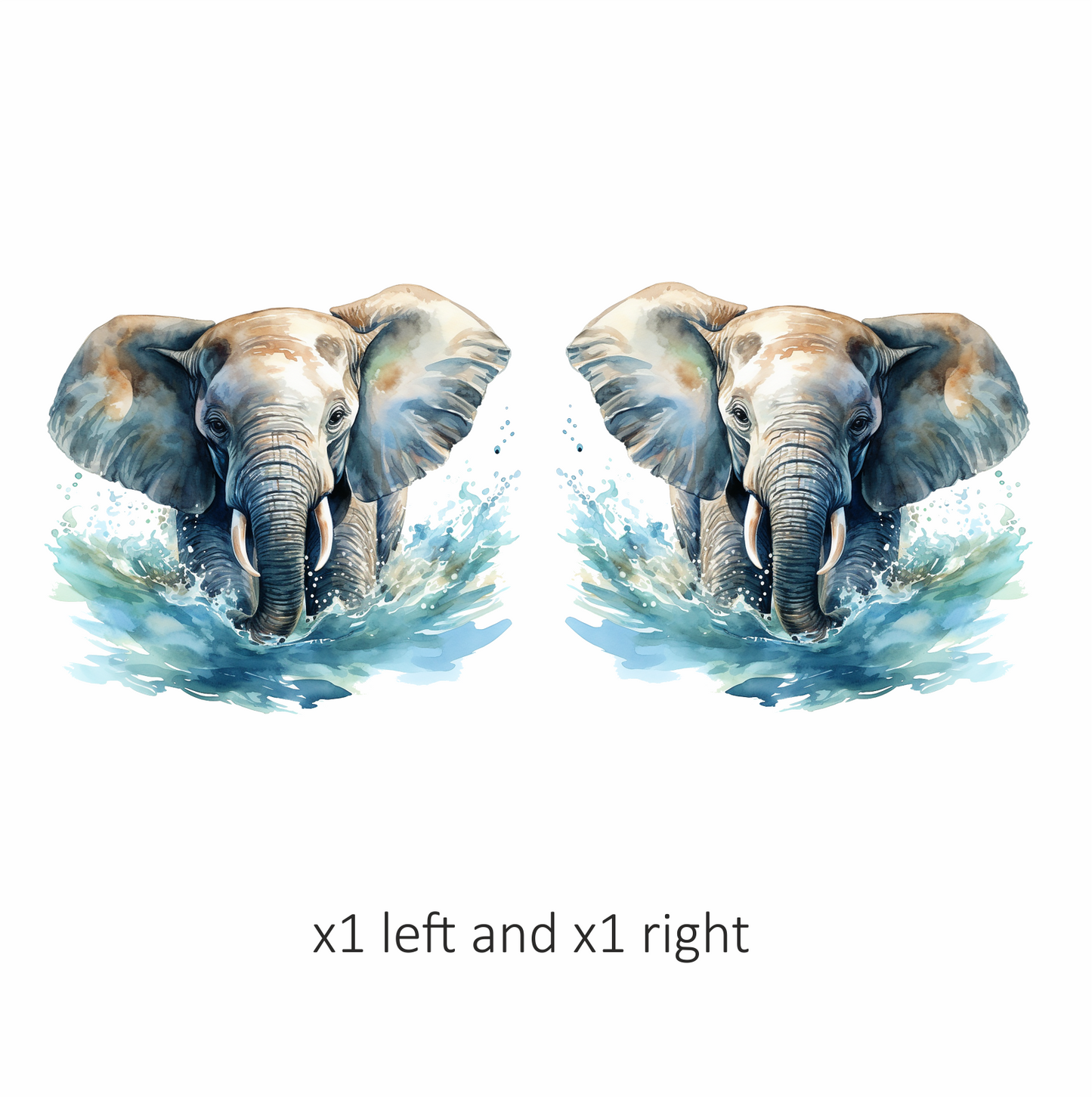 African Grey Elephant Splashing Aqua Azure Artistic Vinyl Decal Sticker