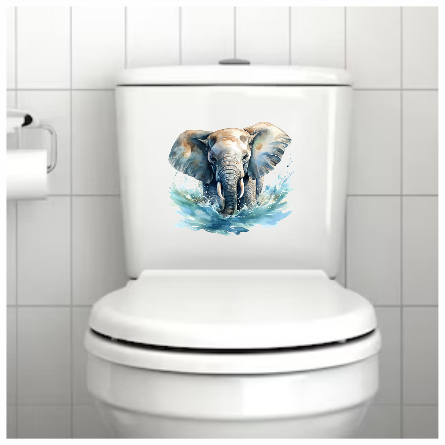 African Grey Elephant Splashing Aqua Azure Artistic Vinyl Decal Sticker