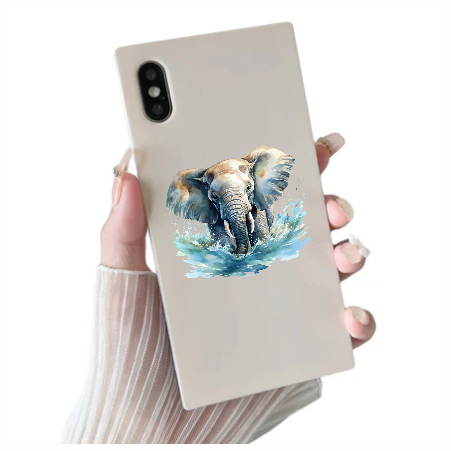 African Grey Elephant Splashing Aqua Azure Artistic Vinyl Decal Sticker