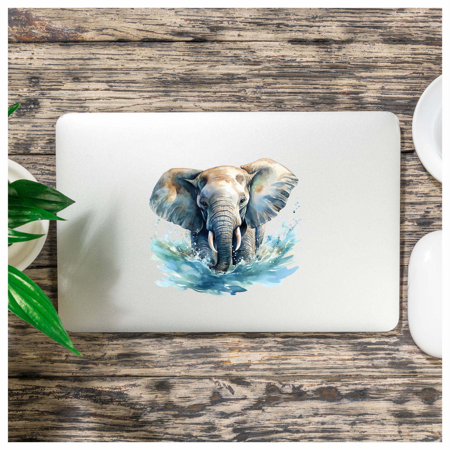African Grey Elephant Splashing Aqua Azure Artistic Vinyl Decal Sticker
