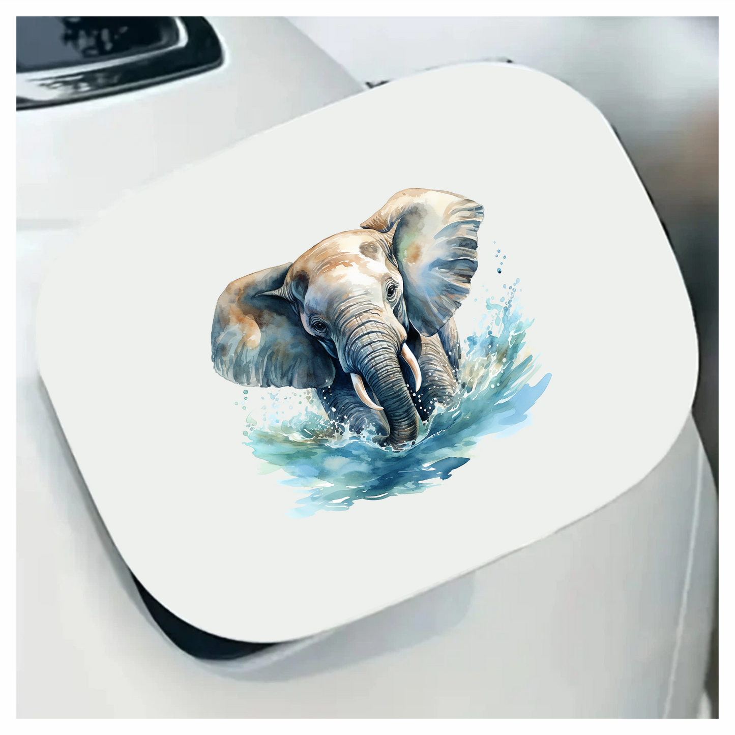 African Grey Elephant Splashing Aqua Azure Artistic Vinyl Decal Sticker