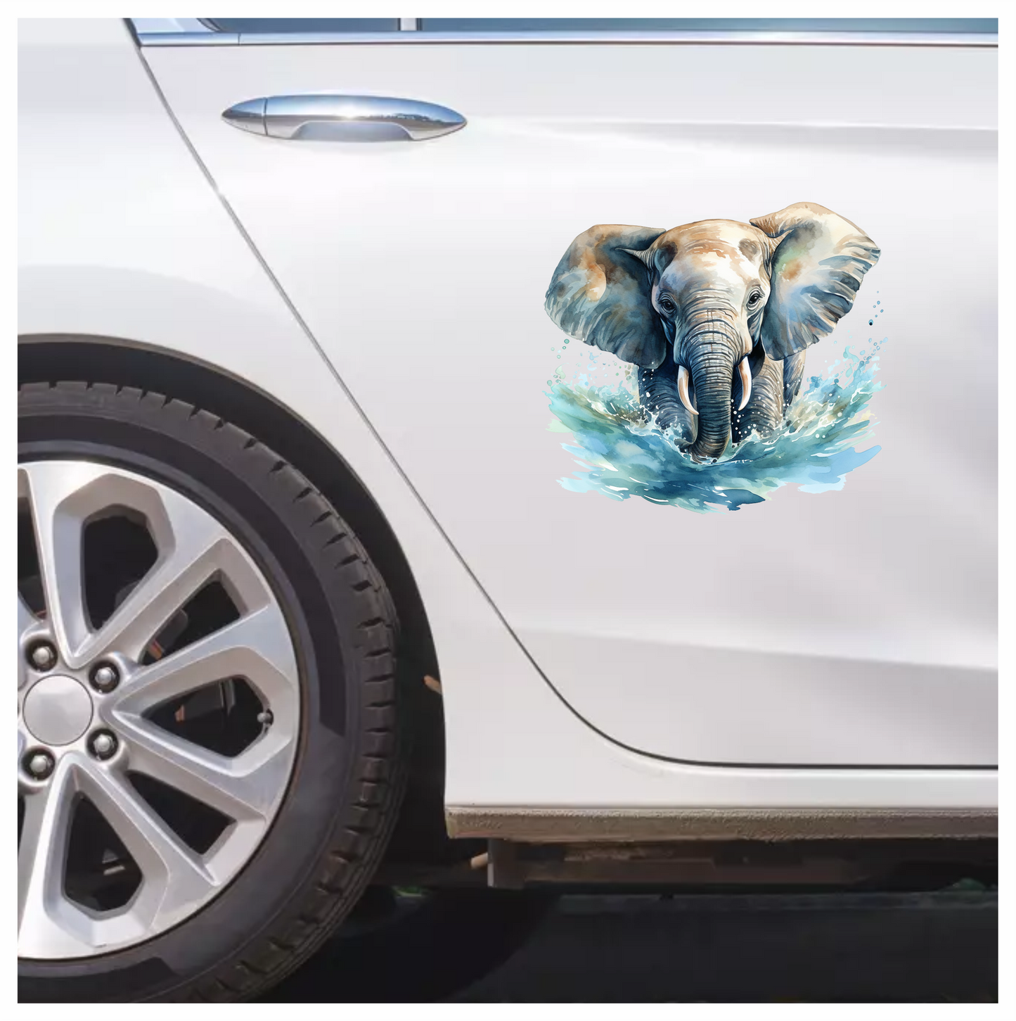African Grey Elephant Splashing Aqua Azure Artistic Vinyl Decal Sticker