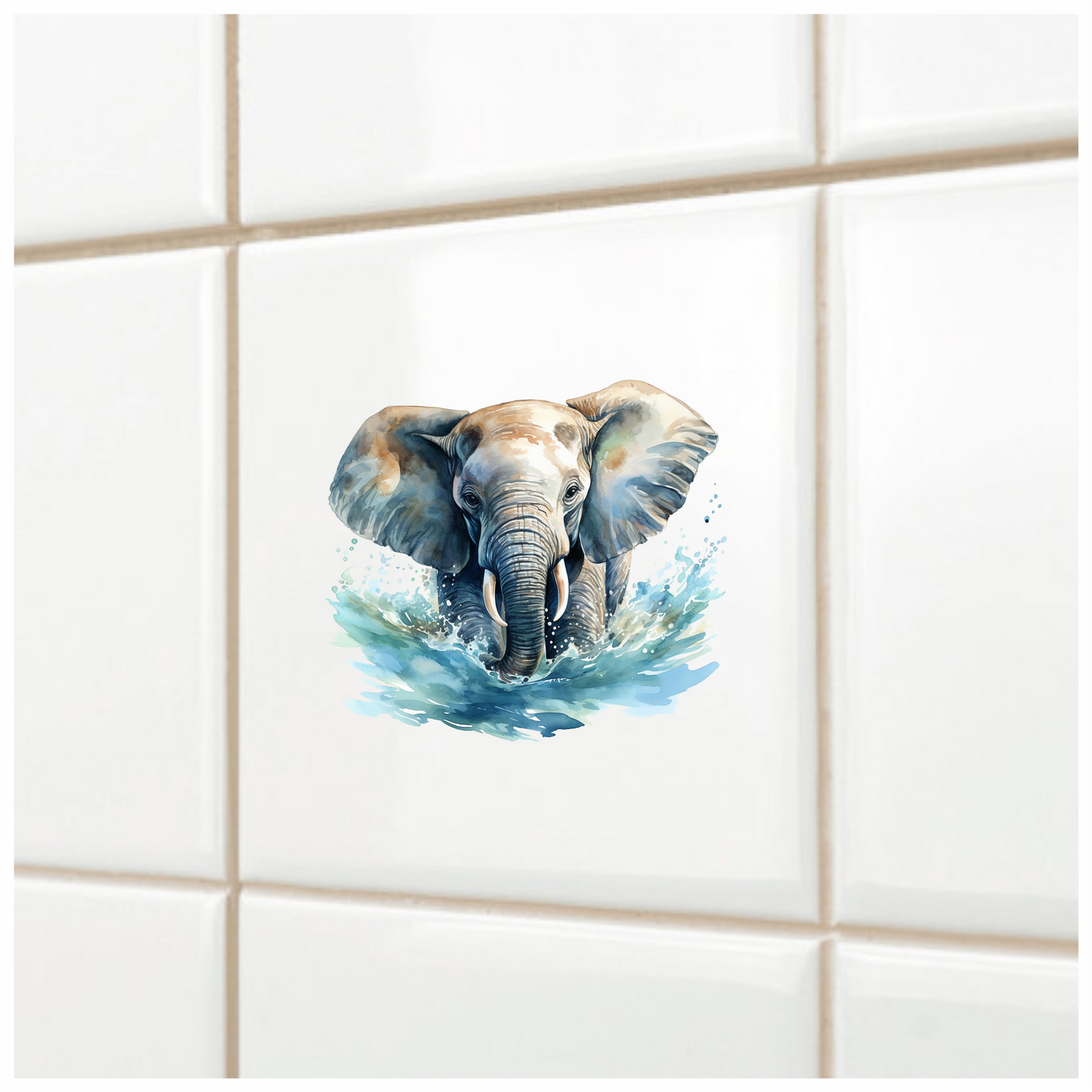 African Grey Elephant Splashing Aqua Azure Artistic Vinyl Decal Sticker