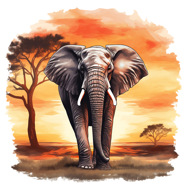 Elephant standing in a savanna with a sunset sky vinyl sticker.