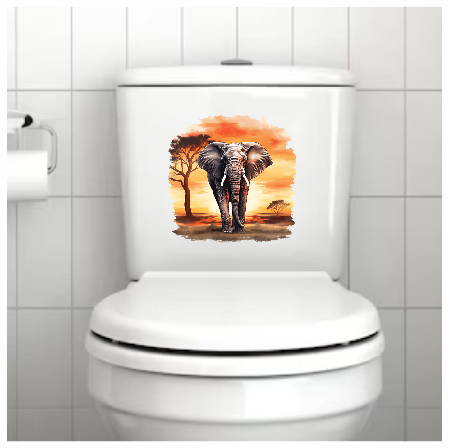 African Elephant Sunset Orange Landscape Vinyl Decal Sticker