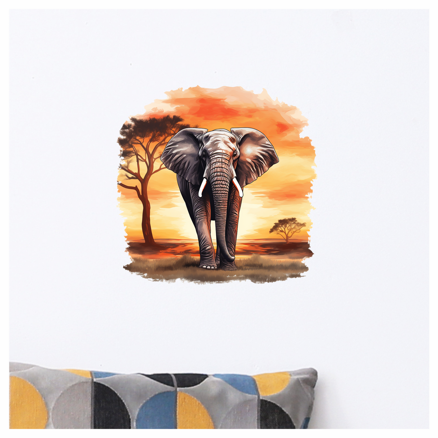 African Elephant Sunset Orange Landscape Vinyl Decal Sticker