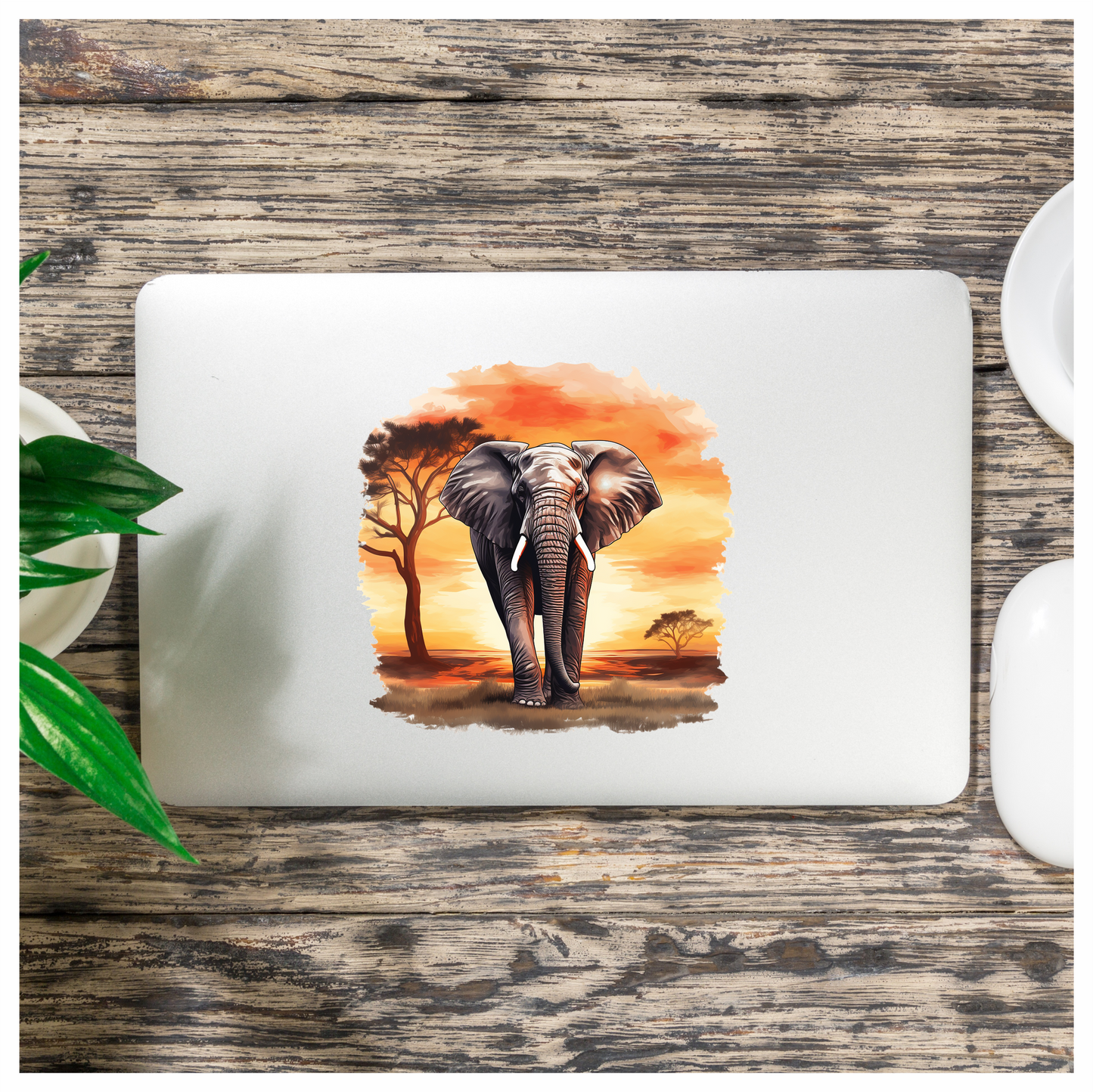 African Elephant Sunset Orange Landscape Vinyl Decal Sticker