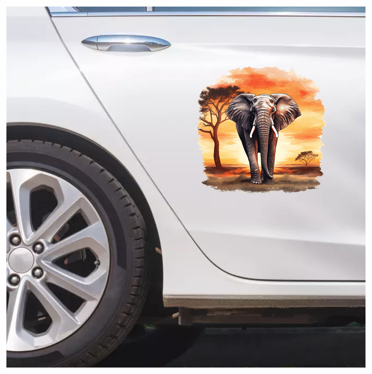 African Elephant Sunset Orange Landscape Vinyl Decal Sticker