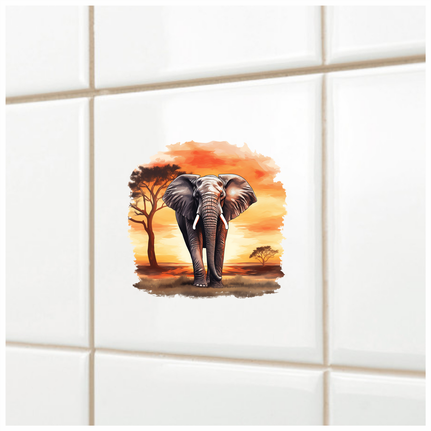 African Elephant Sunset Orange Landscape Vinyl Decal Sticker