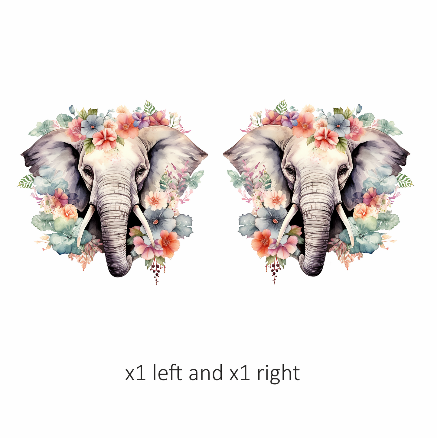 Elephant Head Surrounded By Blue Flowers Vinyl Decal Sticker