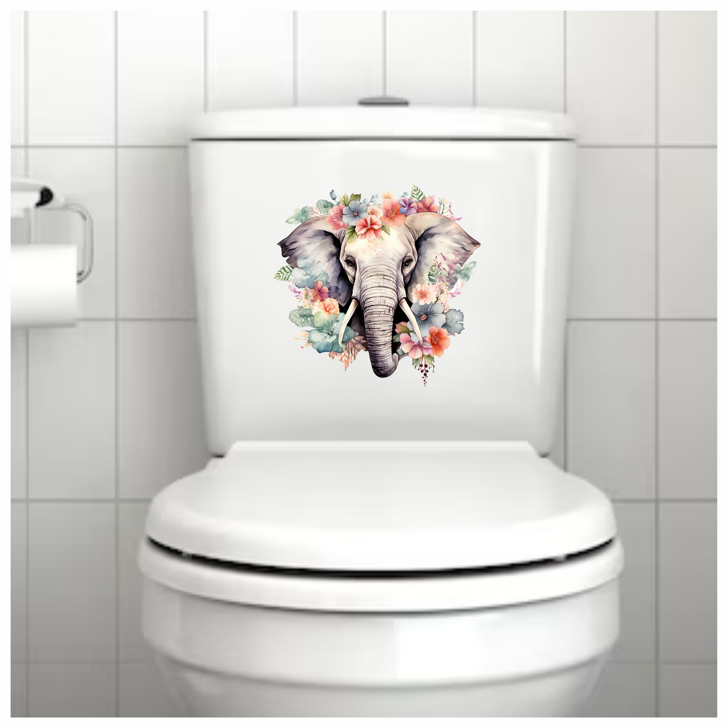 Elephant Head Surrounded By Blue Flowers Vinyl Decal Sticker