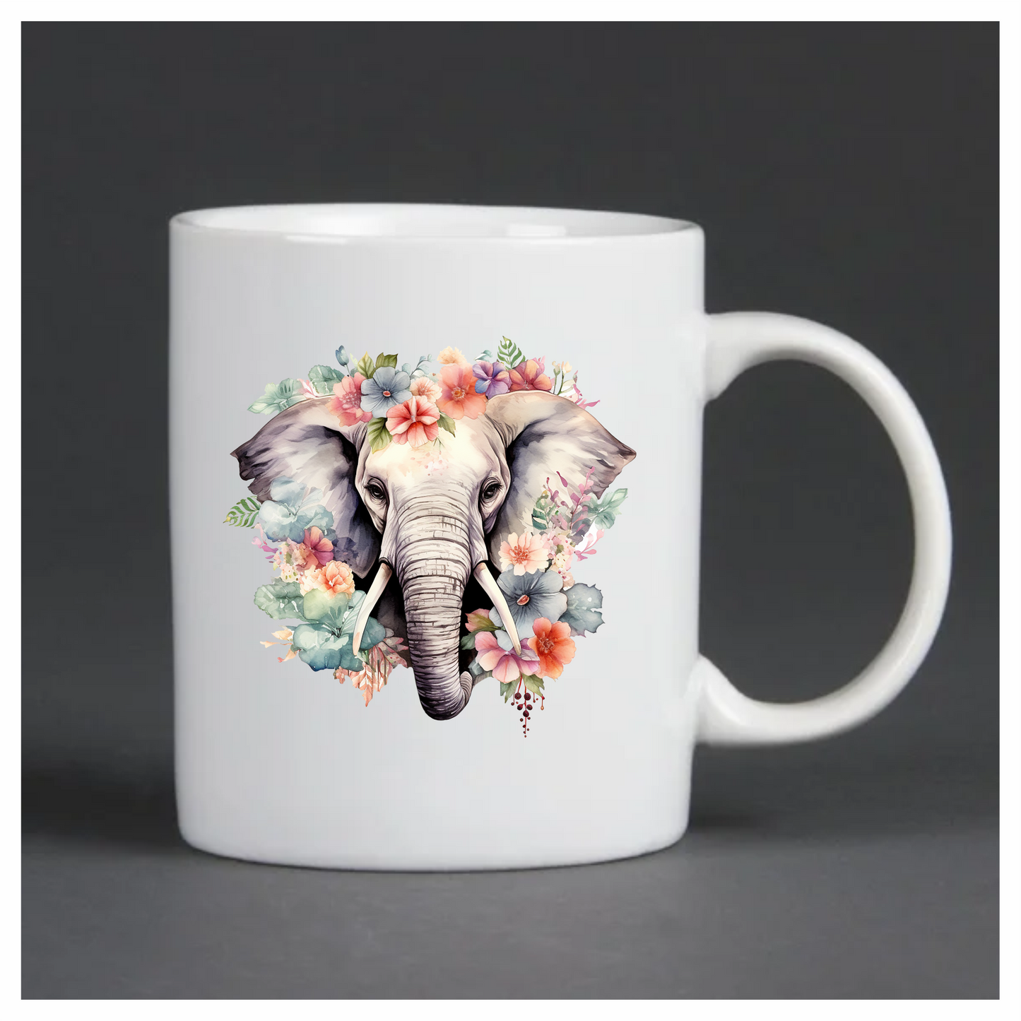 Elephant Head Surrounded By Blue Flowers Vinyl Decal Sticker