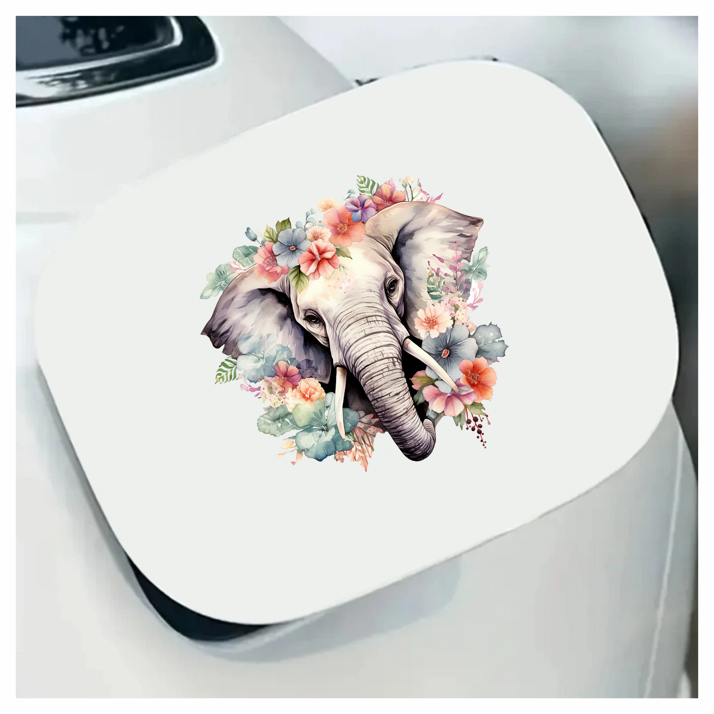 Elephant Head Surrounded By Blue Flowers Vinyl Decal Sticker