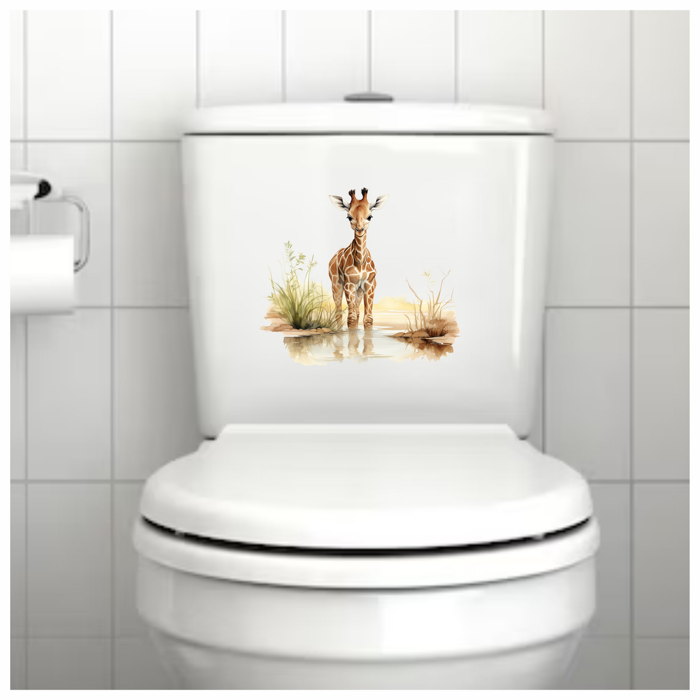 Brown Baby Giraffe Water Reflection Vinyl Sticker Decal