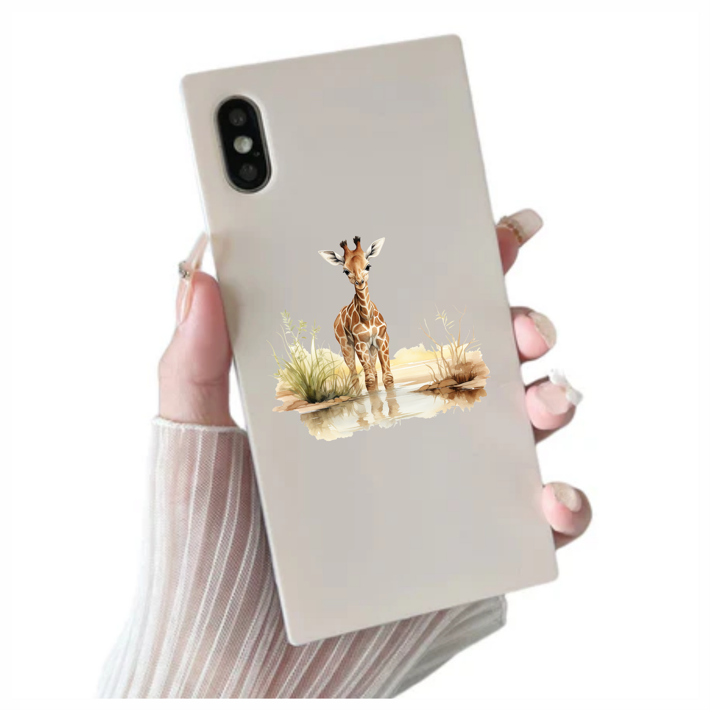 Brown Baby Giraffe Water Reflection Vinyl Sticker Decal