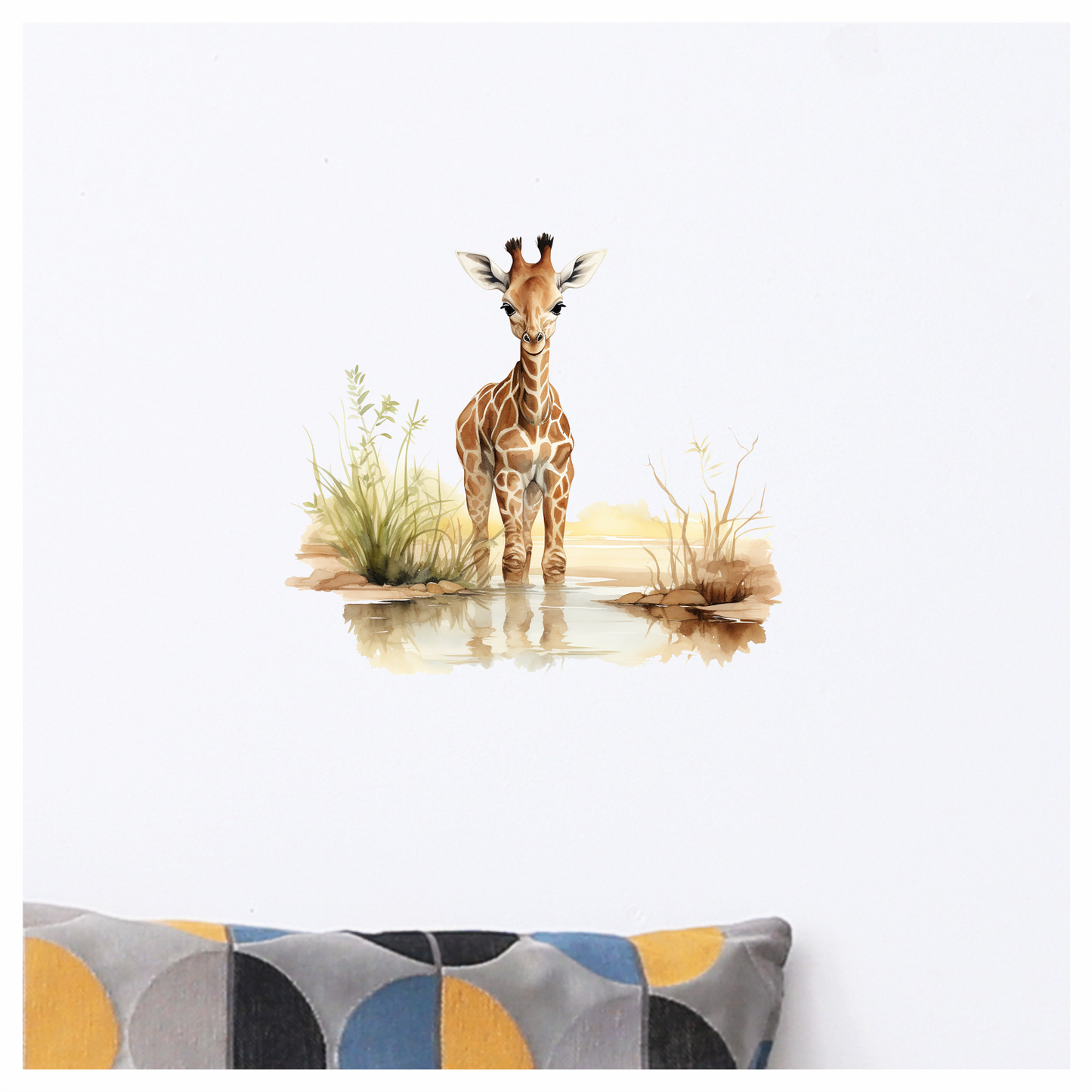 Brown Baby Giraffe Water Reflection Vinyl Sticker Decal