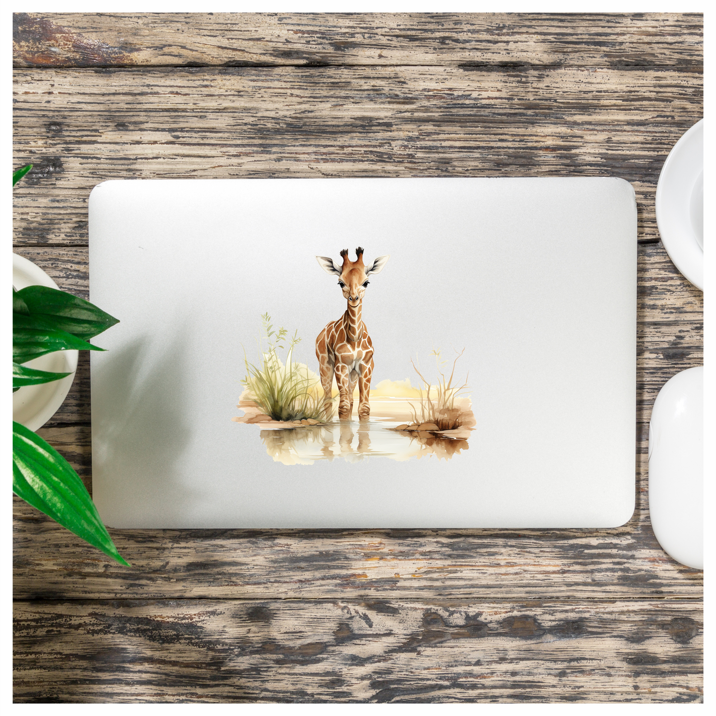 Brown Baby Giraffe Water Reflection Vinyl Sticker Decal