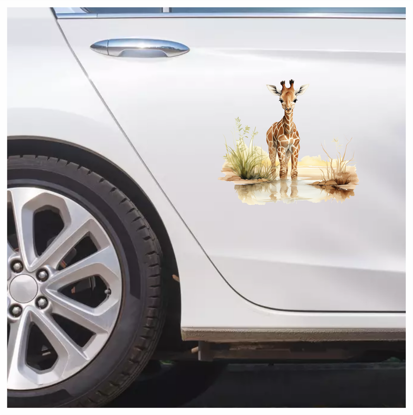 Brown Baby Giraffe Water Reflection Vinyl Sticker Decal