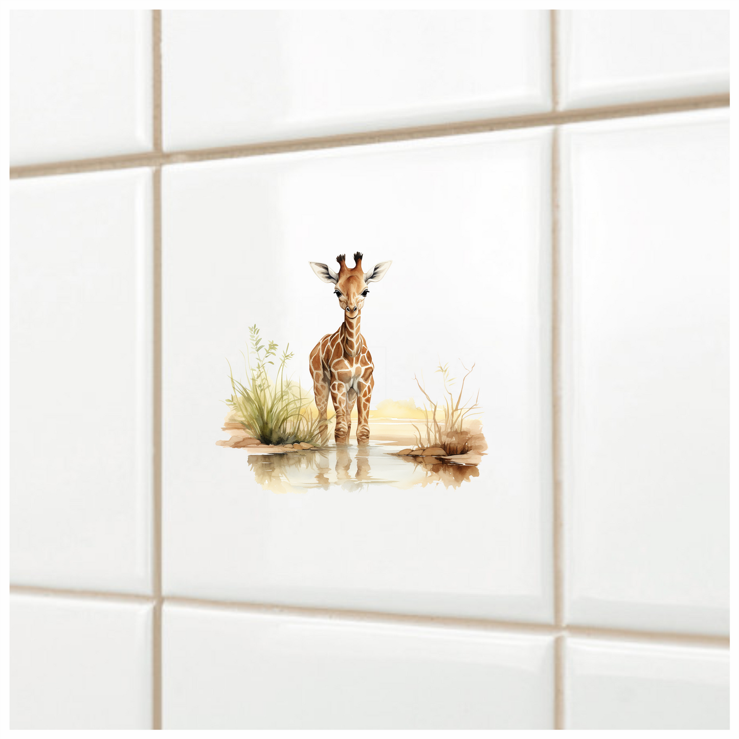 Brown Baby Giraffe Water Reflection Vinyl Sticker Decal