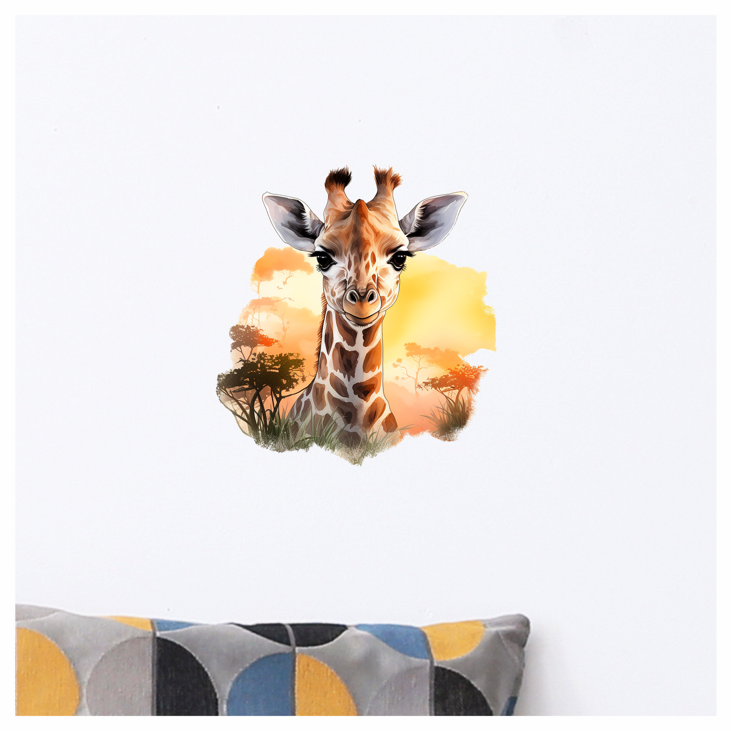 Giraffe Calf Brown Savannah Trees Sunset Vinyl Decal Sticker