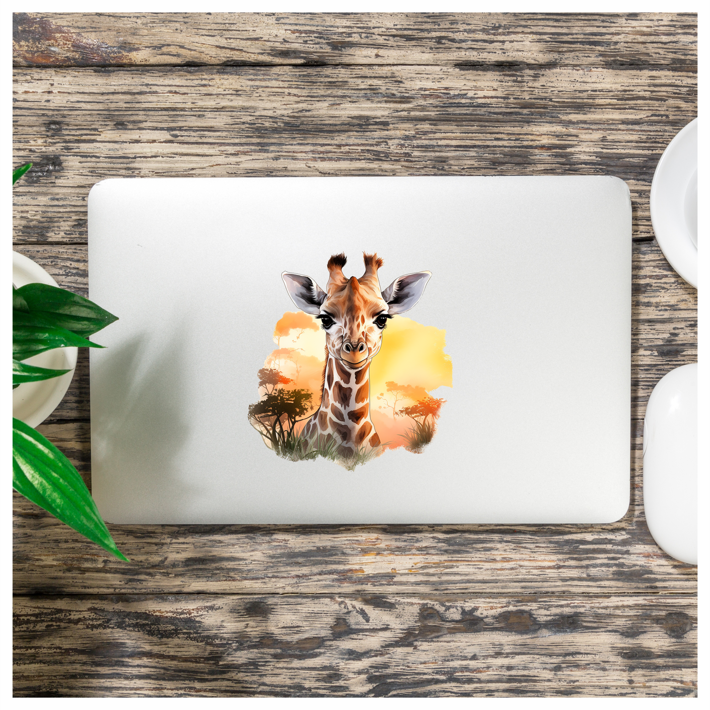 Giraffe Calf Brown Savannah Trees Sunset Vinyl Decal Sticker