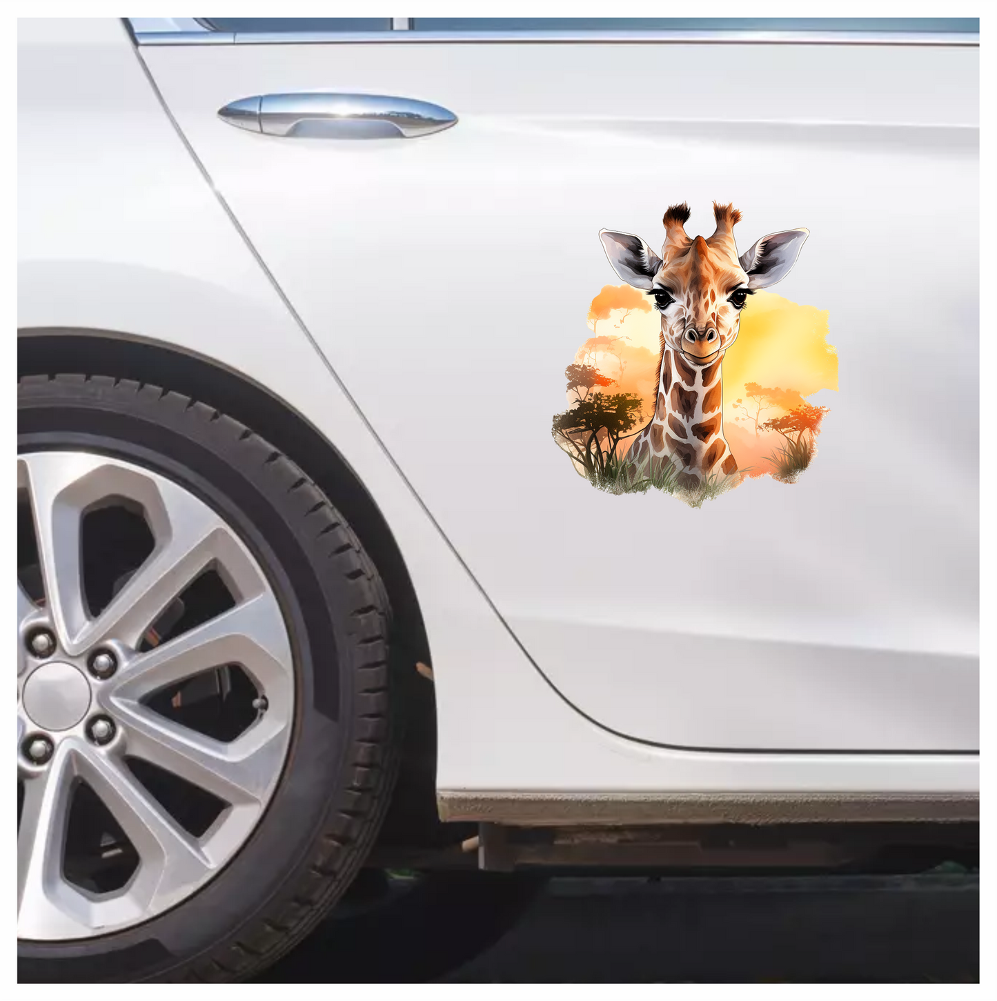 Giraffe Calf Brown Savannah Trees Sunset Vinyl Decal Sticker