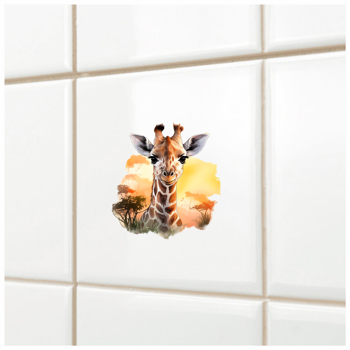 Giraffe Calf Brown Savannah Trees Sunset Vinyl Decal Sticker