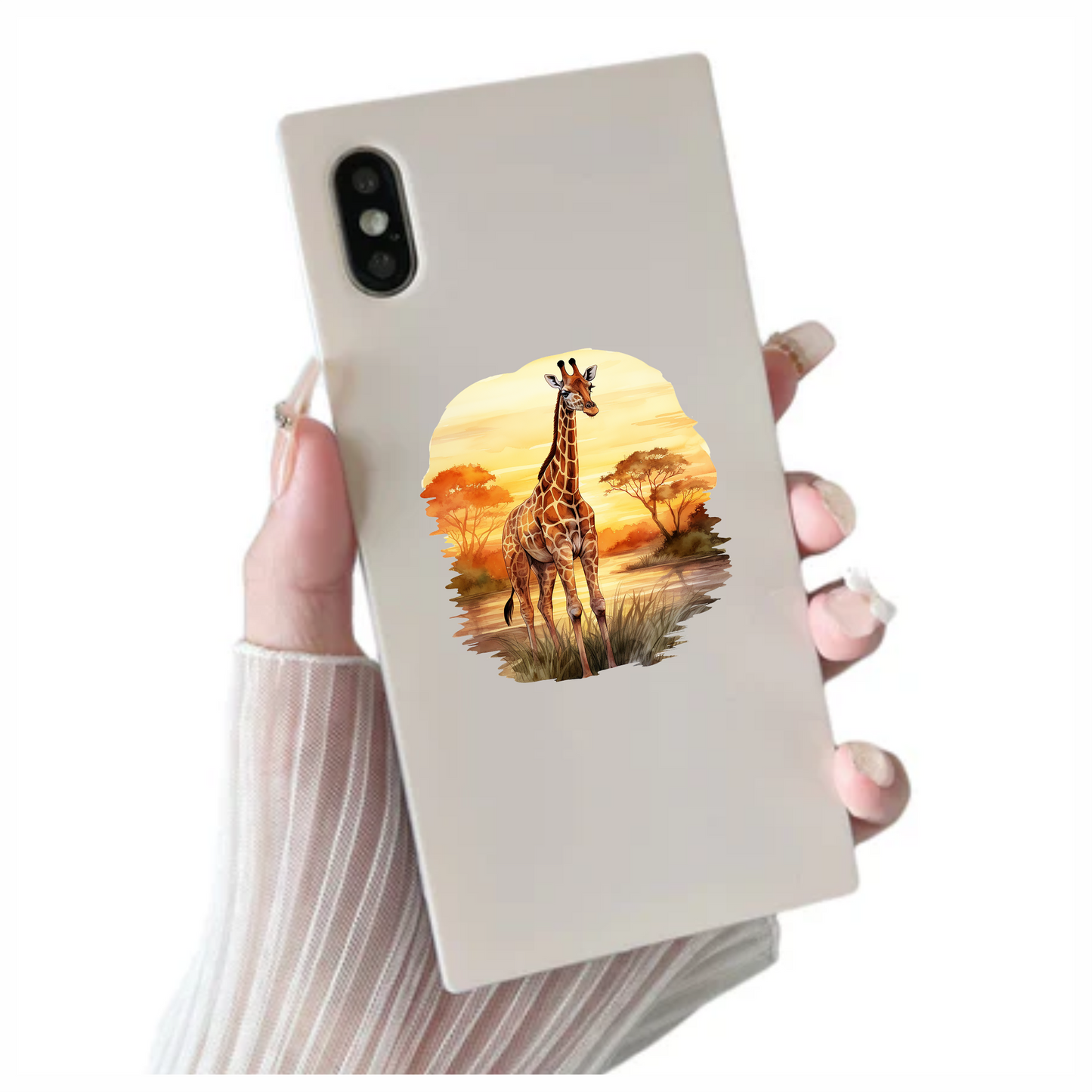 Giraffe Standing Orange Sunset Savannah Vinyl Decal Sticker
