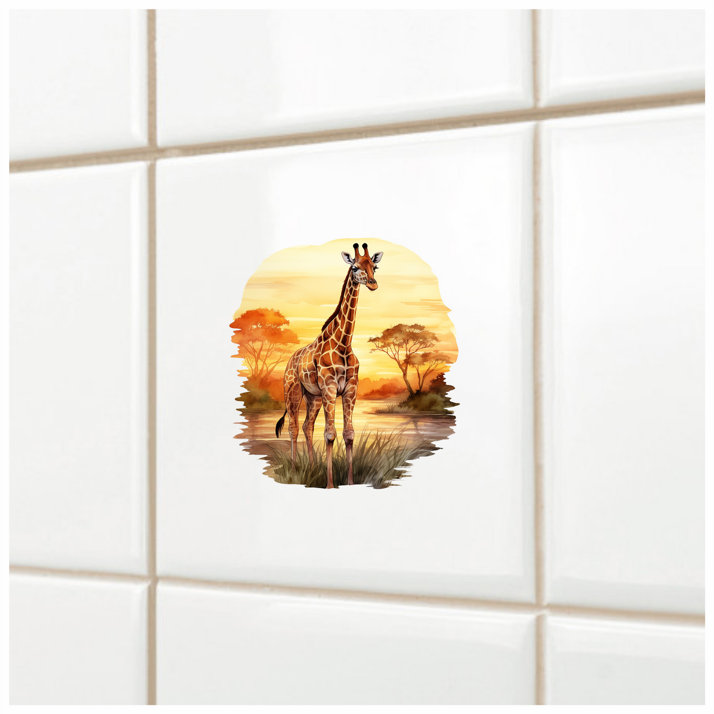 Giraffe Standing Orange Sunset Savannah Vinyl Decal Sticker