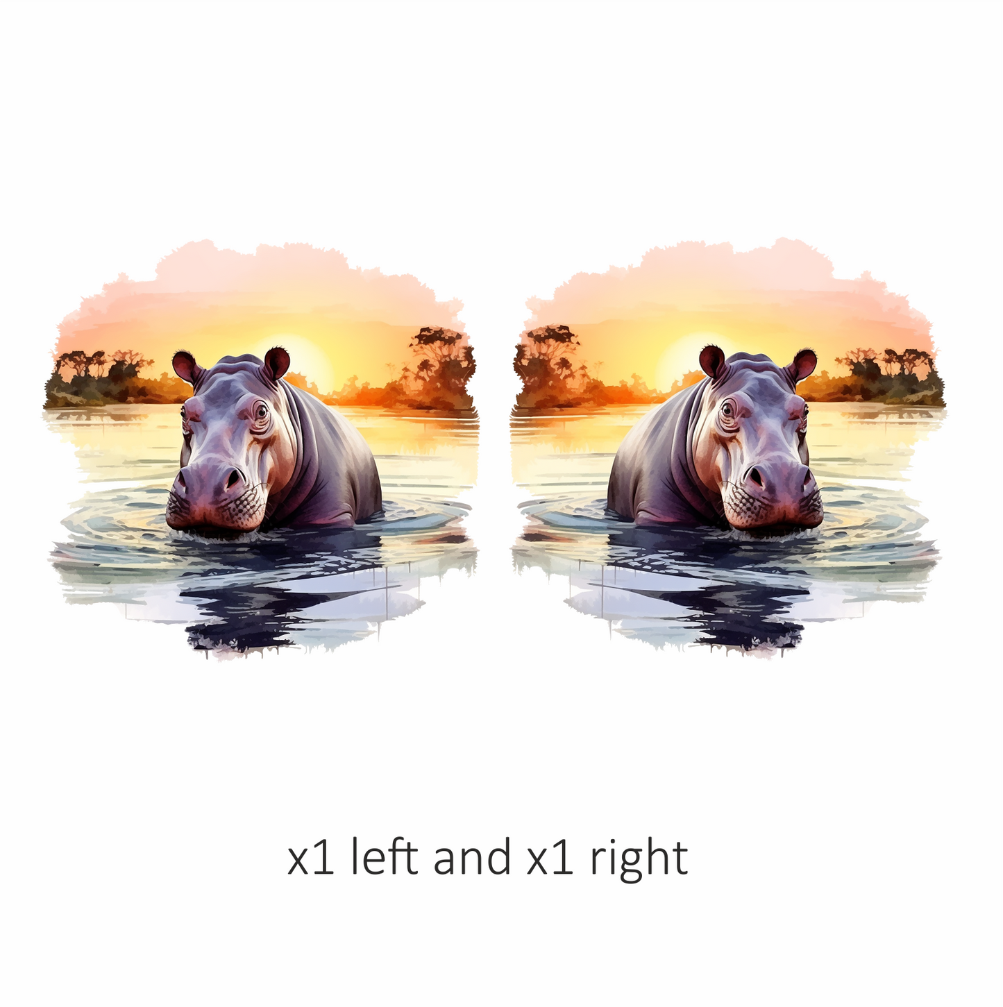Hippo Breed Swimming Sunset Orange Water Vinyl Decal Sticker