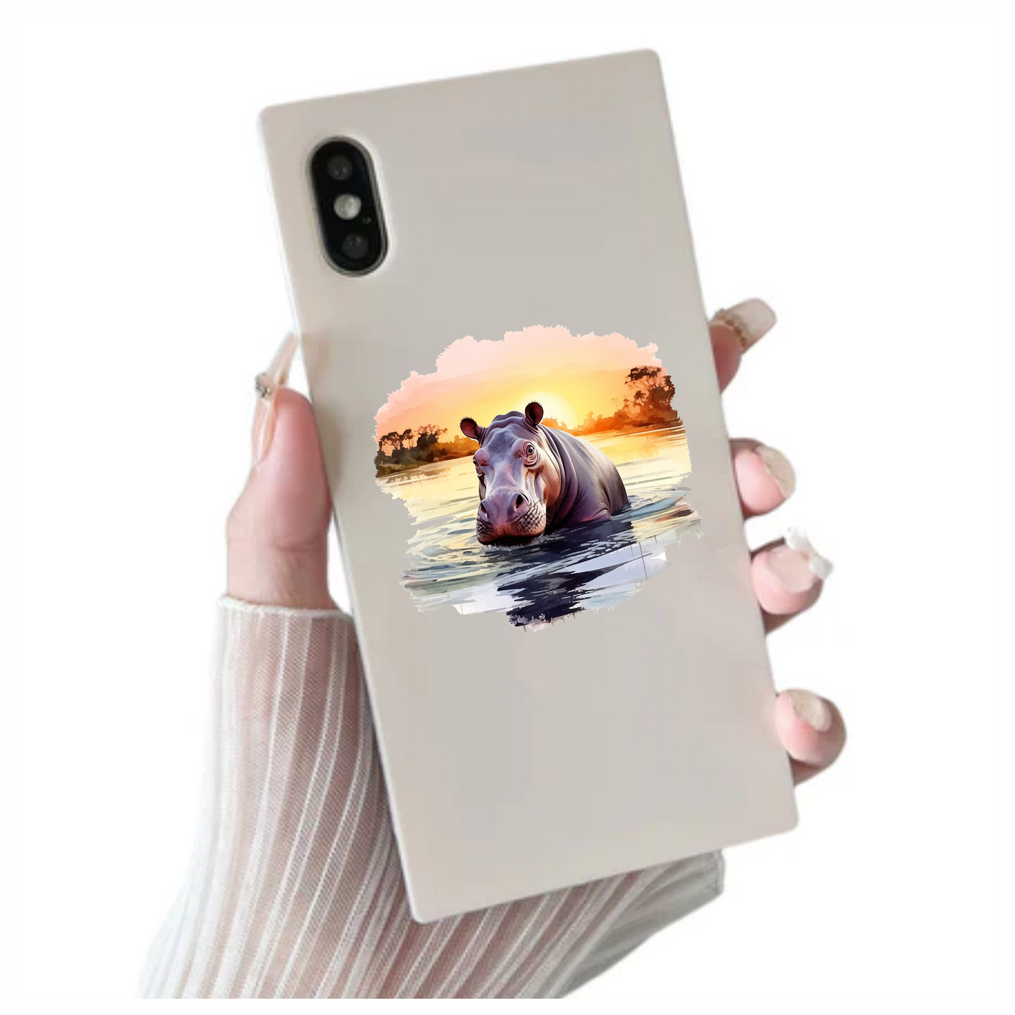 Hippo Breed Swimming Sunset Orange Water Vinyl Decal Sticker
