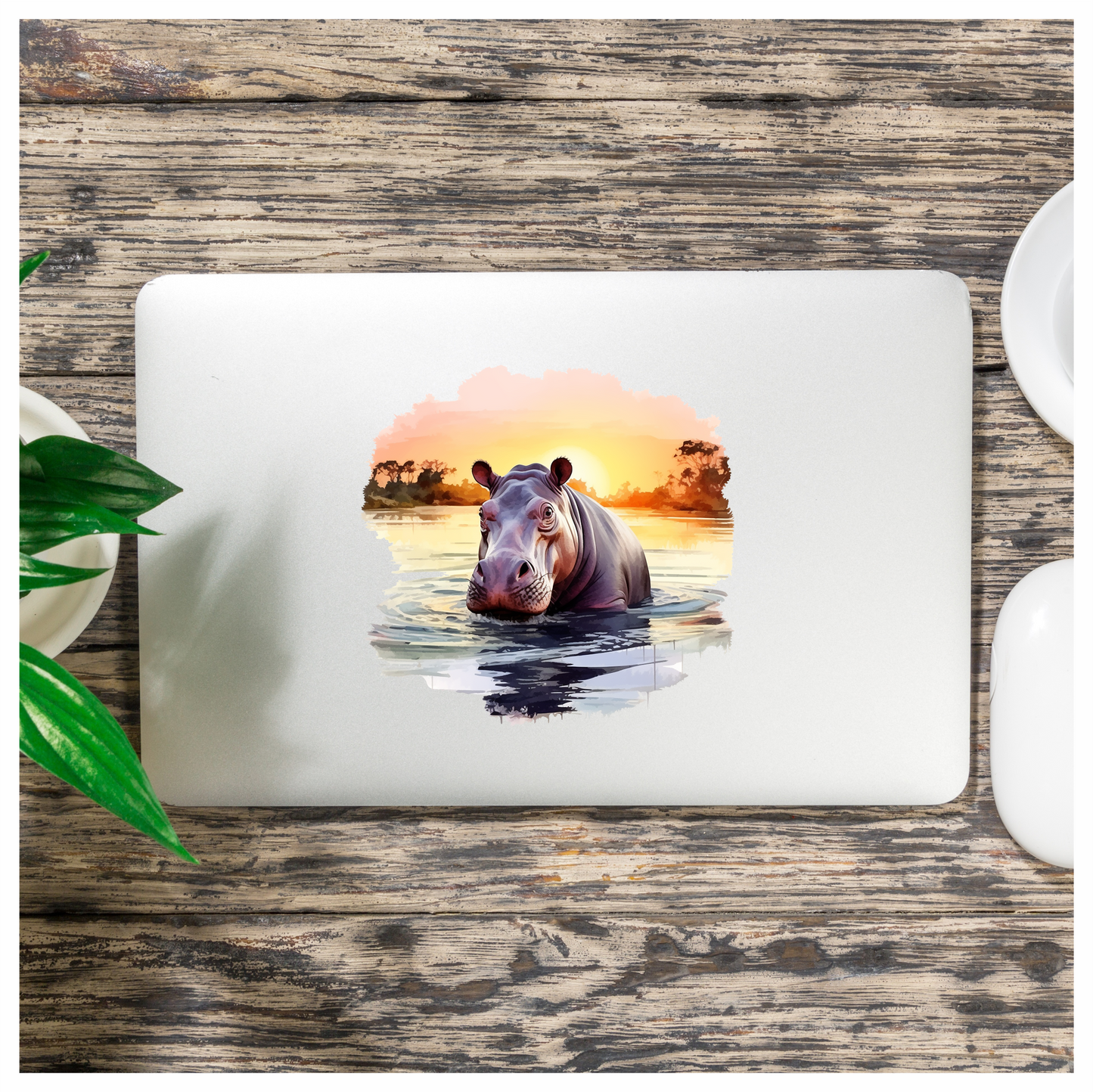 Hippo Breed Swimming Sunset Orange Water Vinyl Decal Sticker