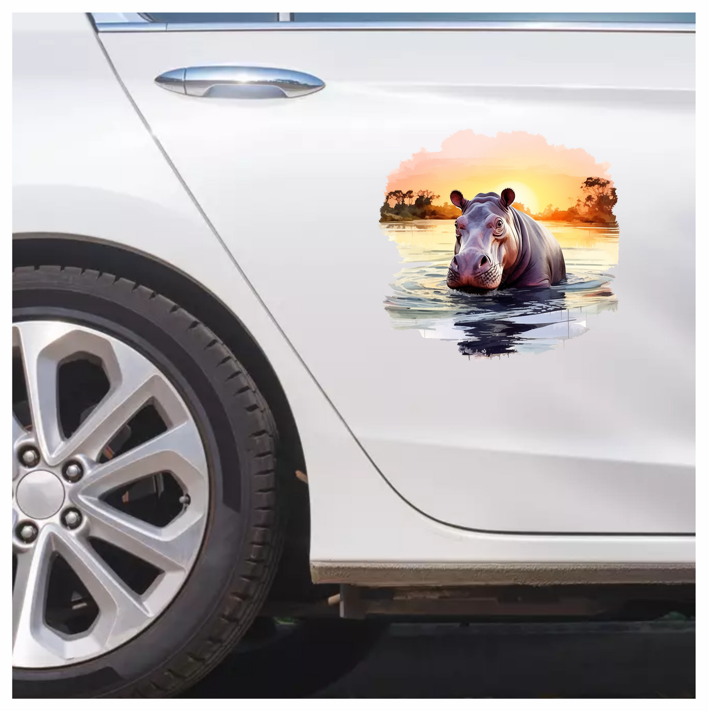 Hippo Breed Swimming Sunset Orange Water Vinyl Decal Sticker