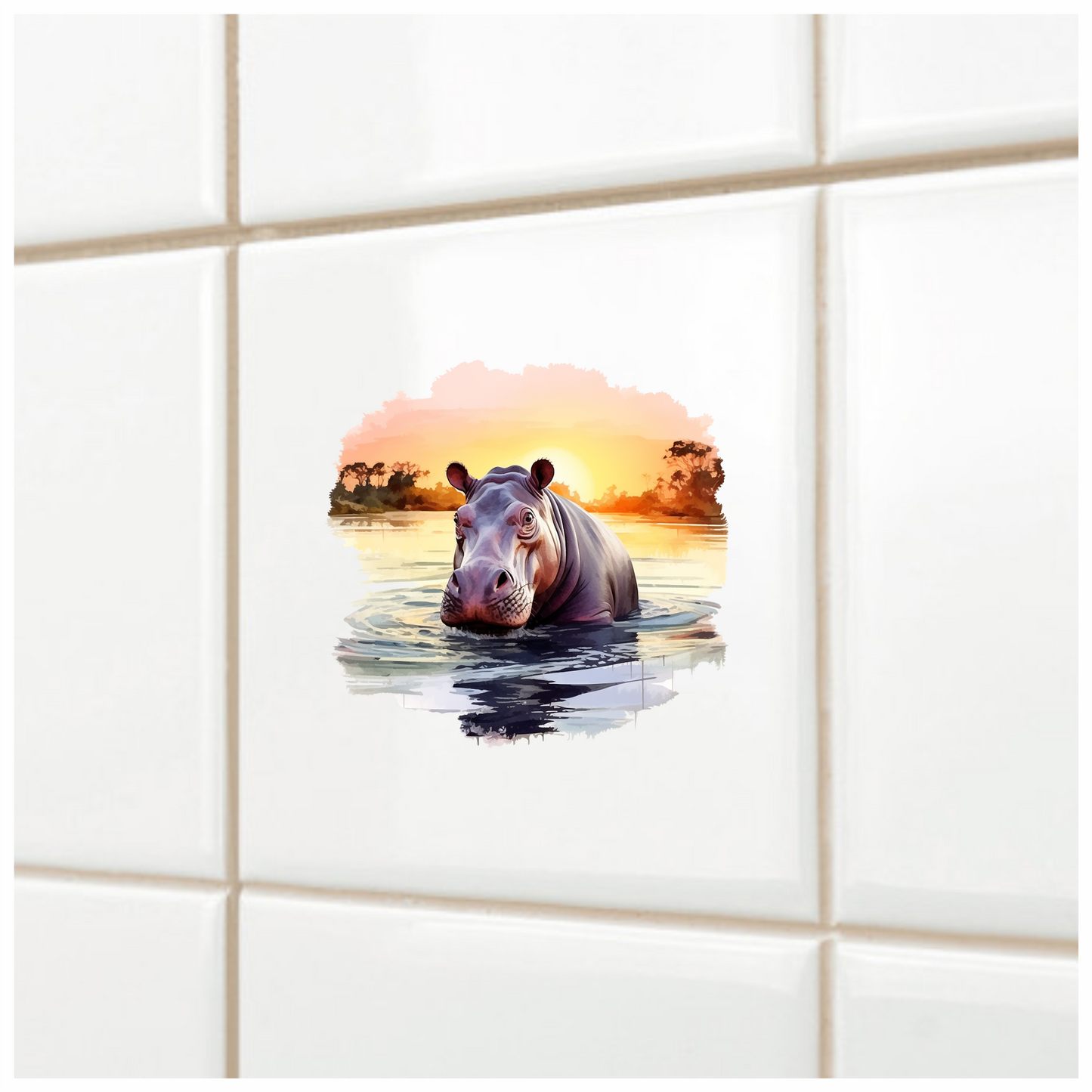 Hippo Breed Swimming Sunset Orange Water Vinyl Decal Sticker
