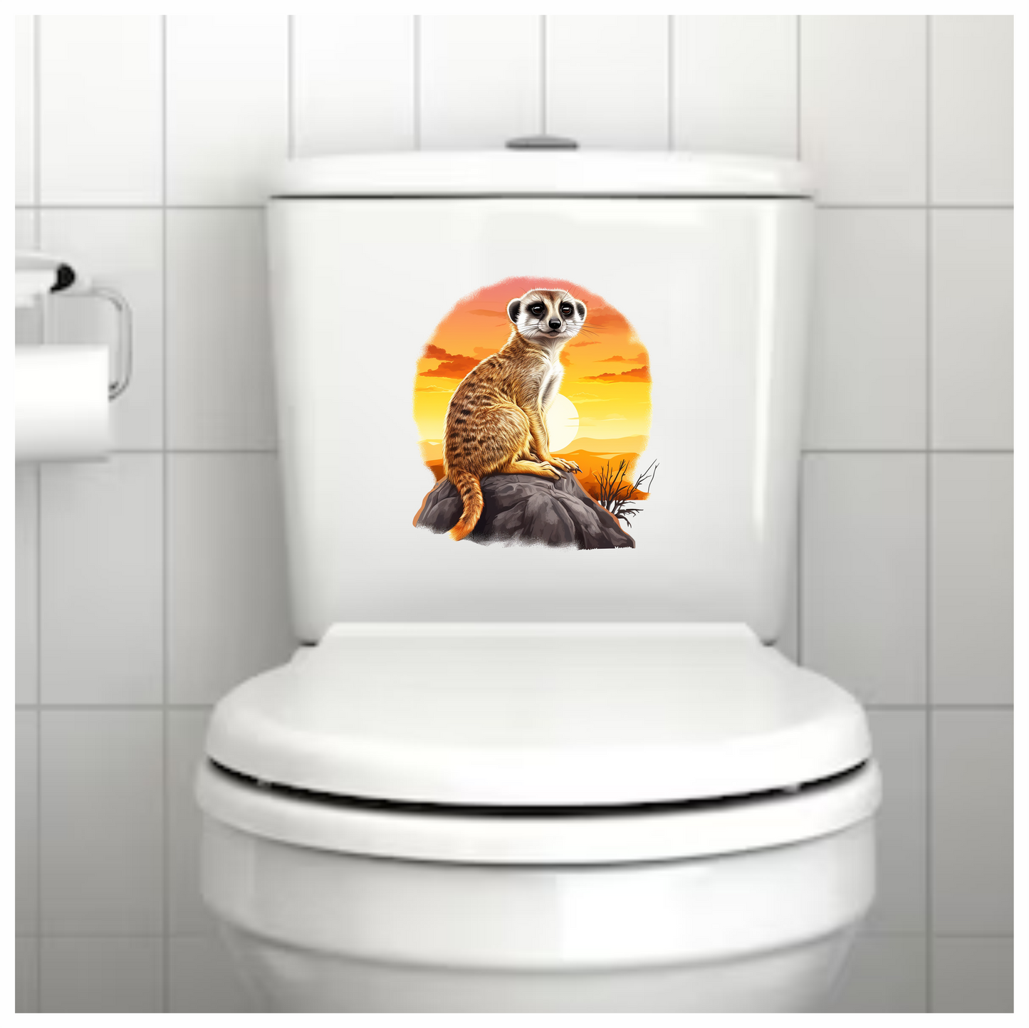Meerkat Sitting On Grey Rock Sunset Vinyl Decal Sticker