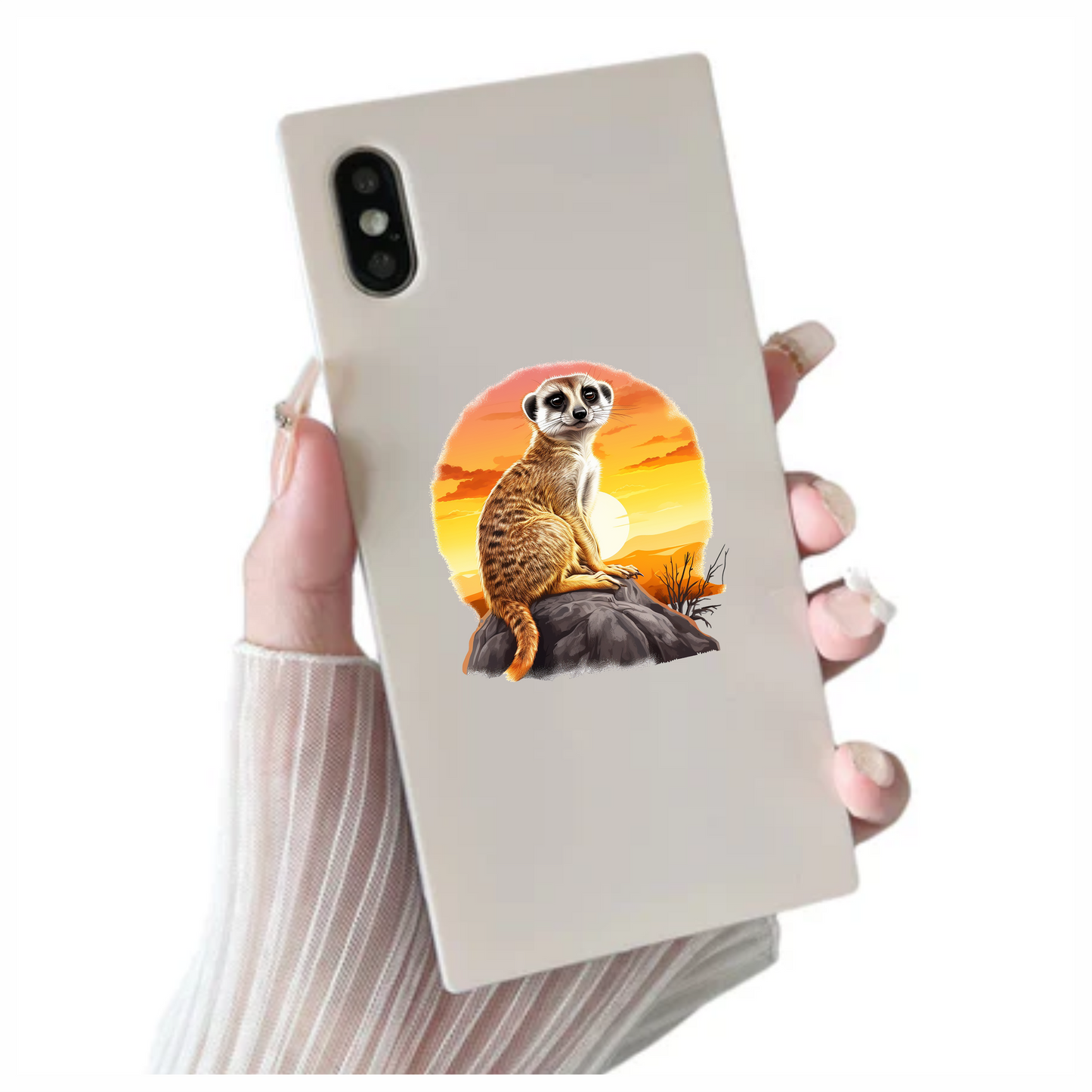 Meerkat Sitting On Grey Rock Sunset Vinyl Decal Sticker