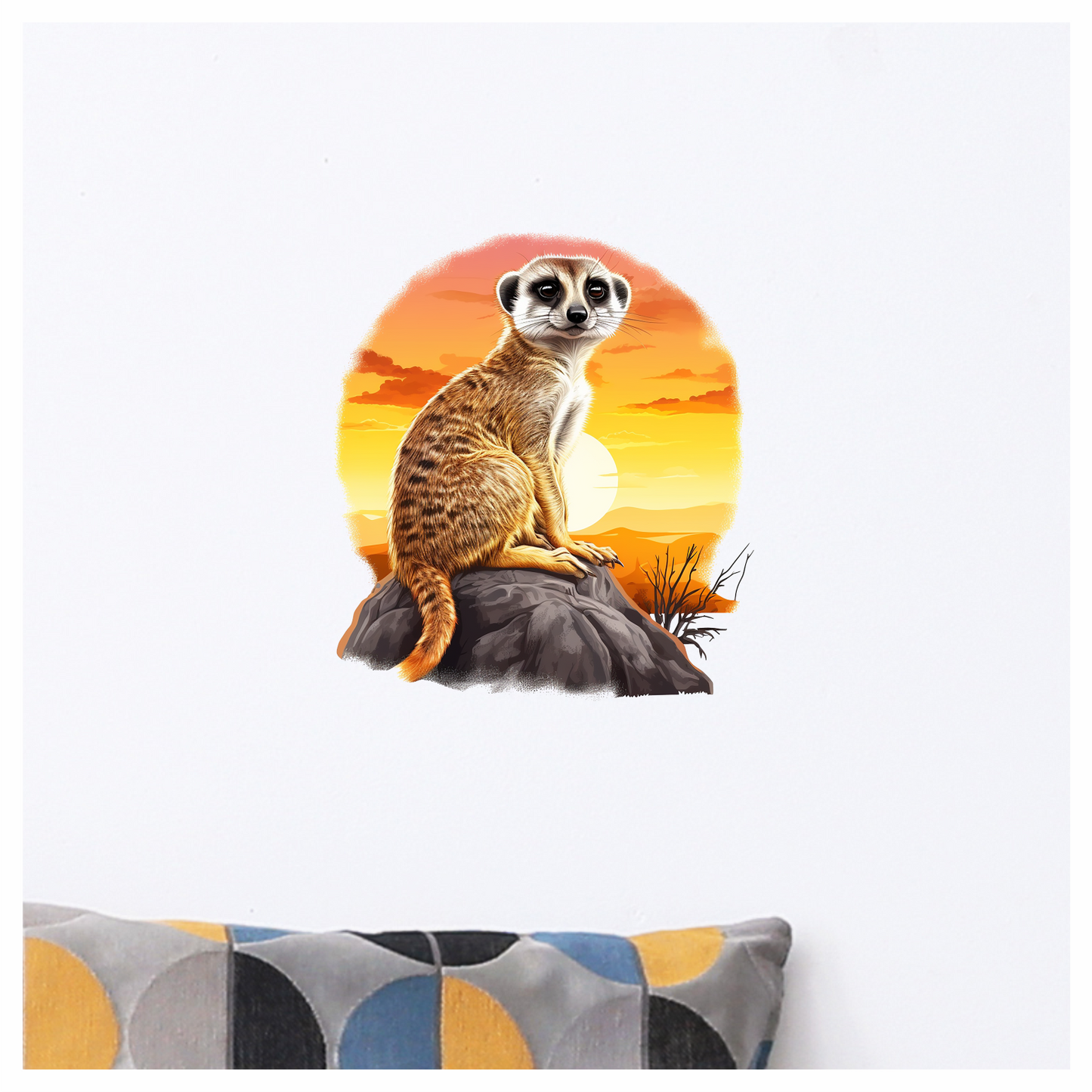 Meerkat Sitting On Grey Rock Sunset Vinyl Decal Sticker
