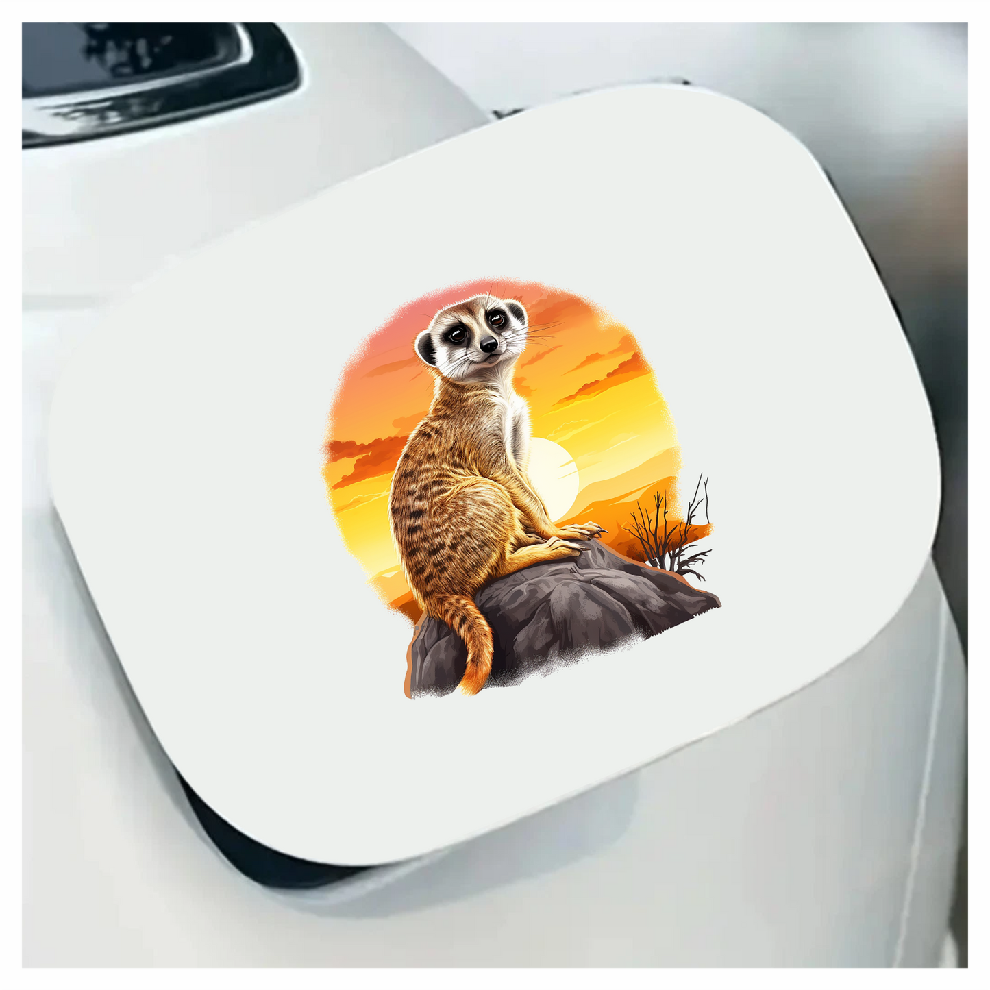 Meerkat Sitting On Grey Rock Sunset Vinyl Decal Sticker